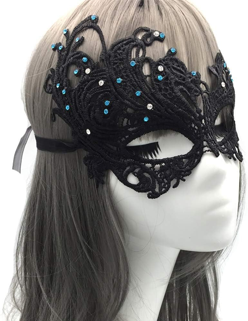 Imapo Masquerade Mask with Blue and White Rhinestones, Halloween Mardi Gras Masks for Women Lady, Christmas Cosplay Venetian Party Prom Ball Lace Eye Masks image number 3