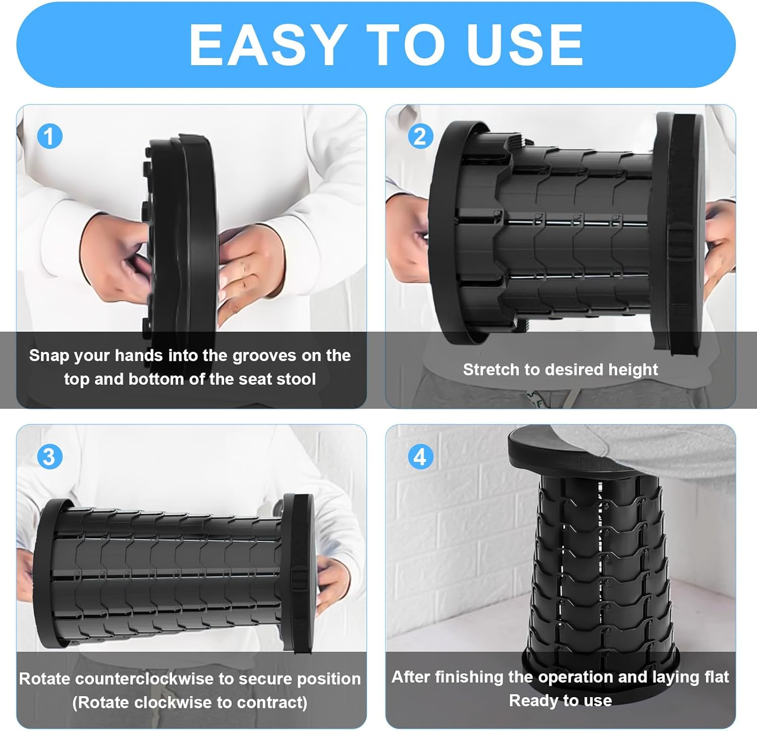 Foldable Stool for Adults - 550Lbs Capacity, Portable & Retractable Camping Seat, Compact Collapsible Stool for Outdoor, Travel, Events（Black） image number 5