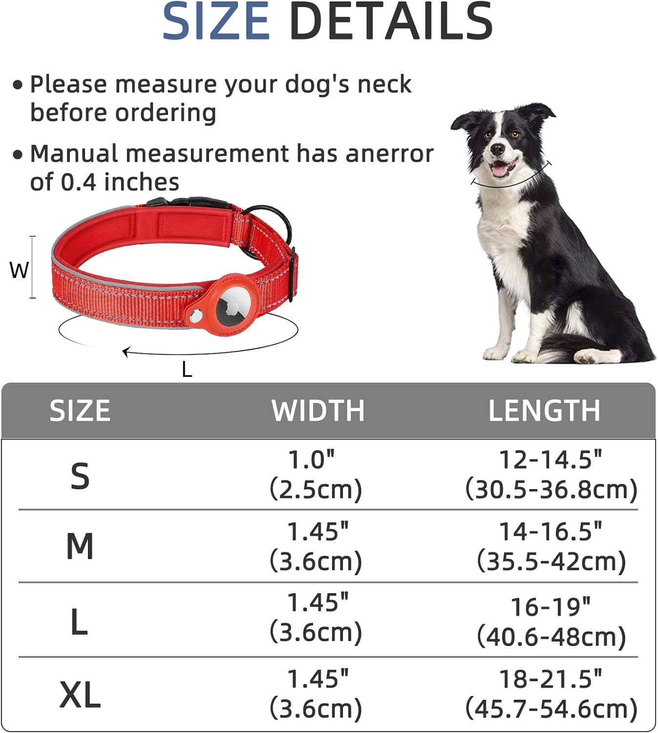 FEEYAR Reflective Airtag Dog Collar, Padded Apple Air Tag Dog Collar, Heavy Duty Dog Collar with Airtag Holder Case, Adjustable Air Tag Accessories Pet Collar for Small Medium Large Dogs image number 1
