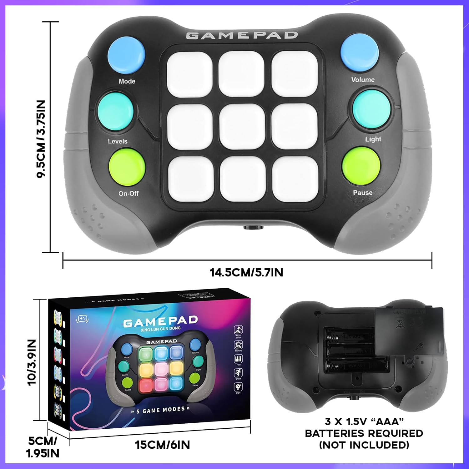 Oundarm Grey Light up Fast Push Handheld Memory Game Fidget Toys, Light Quick Whack a Mole Push Pop Game Console Squeeze Sensory Toys for Kids Adults for Gift Travel Party image number 5