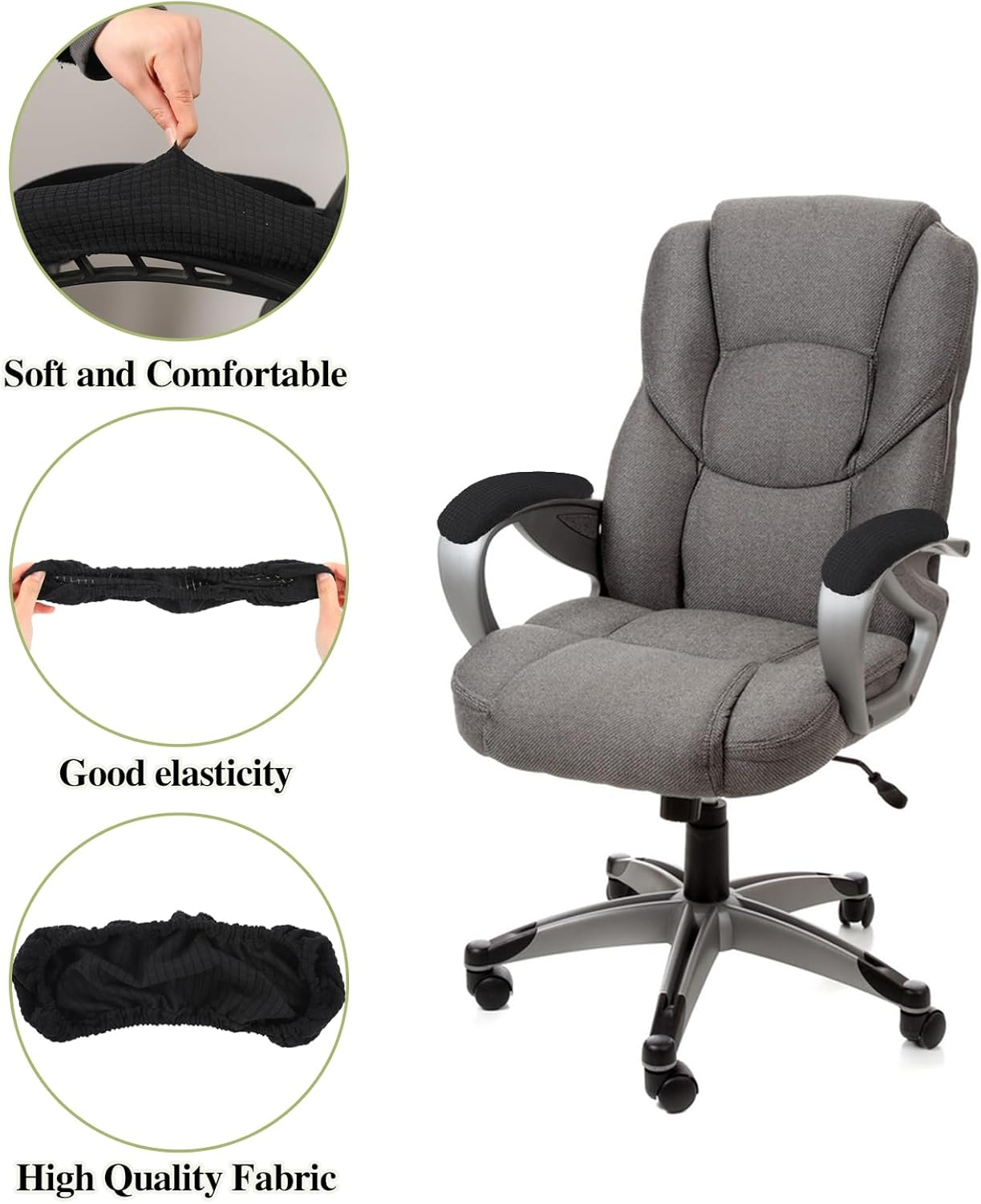 KALIONE 2 Pairs Office Chair Arm Covers, Armrest Slipcover Pads, Removable Office Chair Cover, Chair Arm Pads Arm Protectors, Office Removable Arm Rest Covering, Elastic Chair Armrest Cover(Black) image number 5