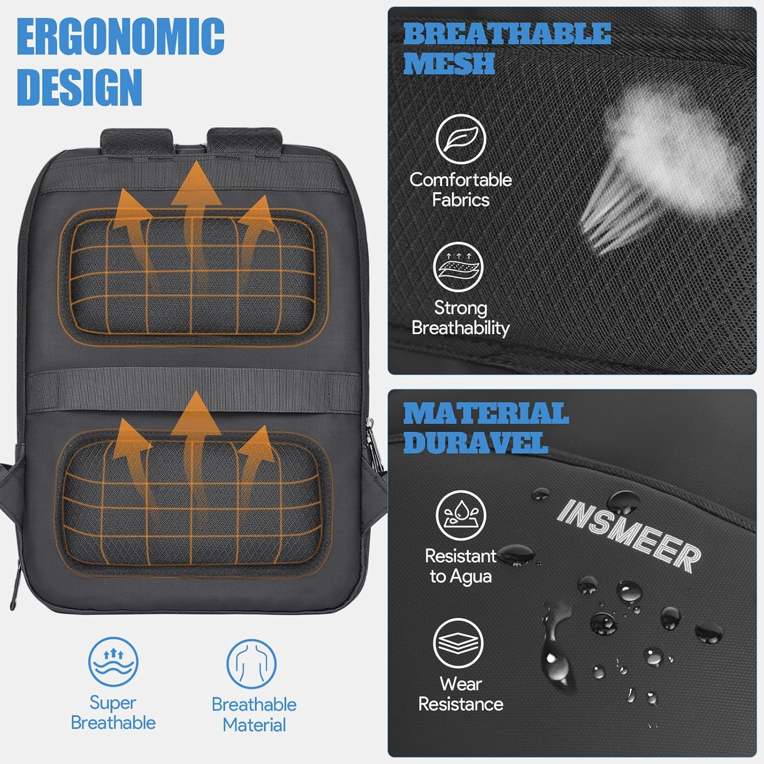 INSMEER Expandable Laptop Backpack for Men, Portable Computer Backpacks with Waterproof & Lightweight, Travel Backpack and School Bag for Business - 15.6 Inch Laptop Bag image number 1