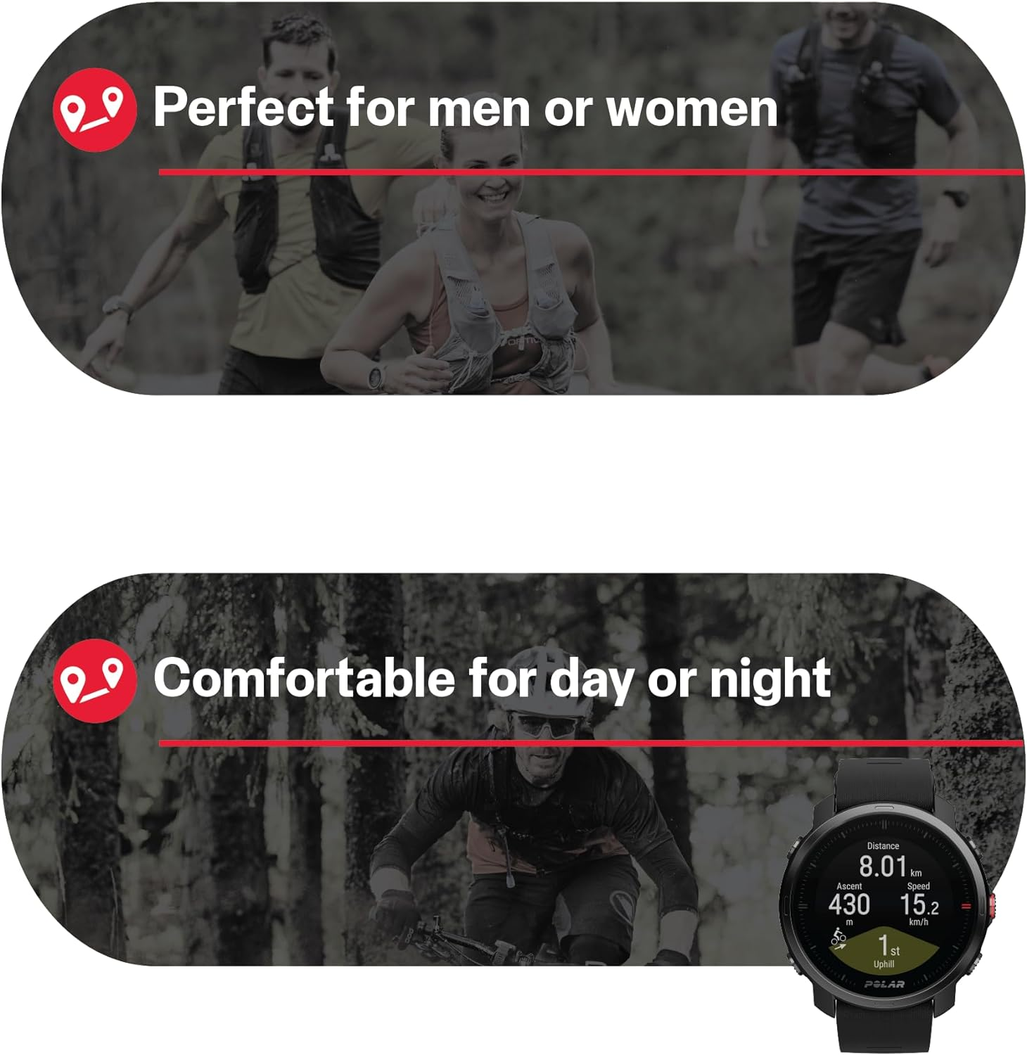 Polar Grit X - Rugged Multisport GPS Smart Watch - Ultra-Long Battery Life, Wrist-Based Heart Rate, Military-Level Durability, Sleep and Recovery, Navigation - Trail Running, Mountain Biking image number 2