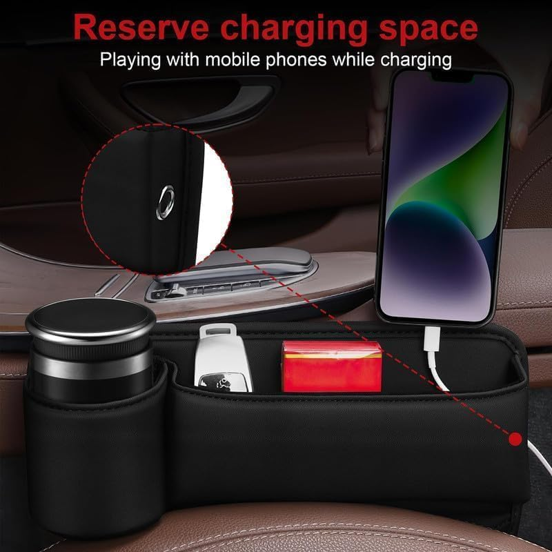 2 Pack Car Leather Cup Holder Gap Bag, XICEN Seat Gap Storage Box, Adjustable Car Seat Storage Box, Car Seat Gap Organizer, for Glasses Phones Keys and Cards (Driver Side + Passager Side)
