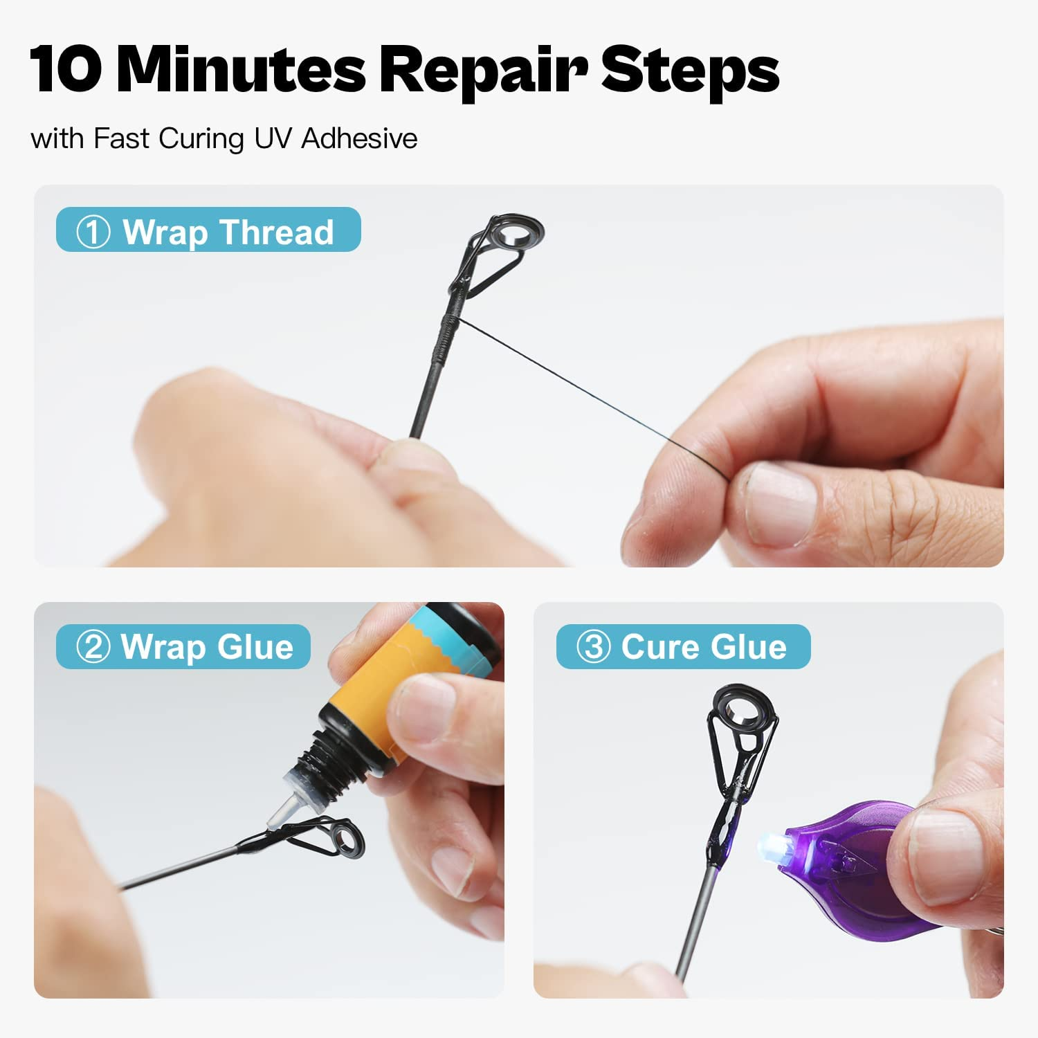 OJY&DOIIIY Fishing Rod Tip Repair Kit with Glue,Complete Supplies for Fishing Pole Tip Replacement with Fishing Rod Epoxy,Tip Top Eyelets and Wrapping Thread image number 5