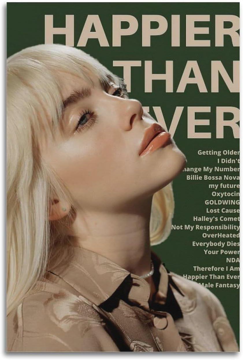 Billie Poster Eilish Music Album Cover Poster for Room Aesthetic Canvas Wall Art Bedroom Decor for Room 40X60Cm Unframed (J) image number 4