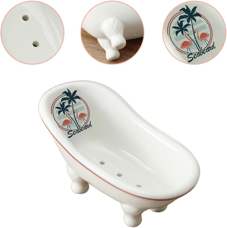 Ceramic Bathtub Soap Dish,Soap Carrier,Drain Soap Box,Vintage Decorative Soap Dish,Bathtub Shape Soap Holder,For Bathroom,Hotel,Kitchen,Home Decor image number 3