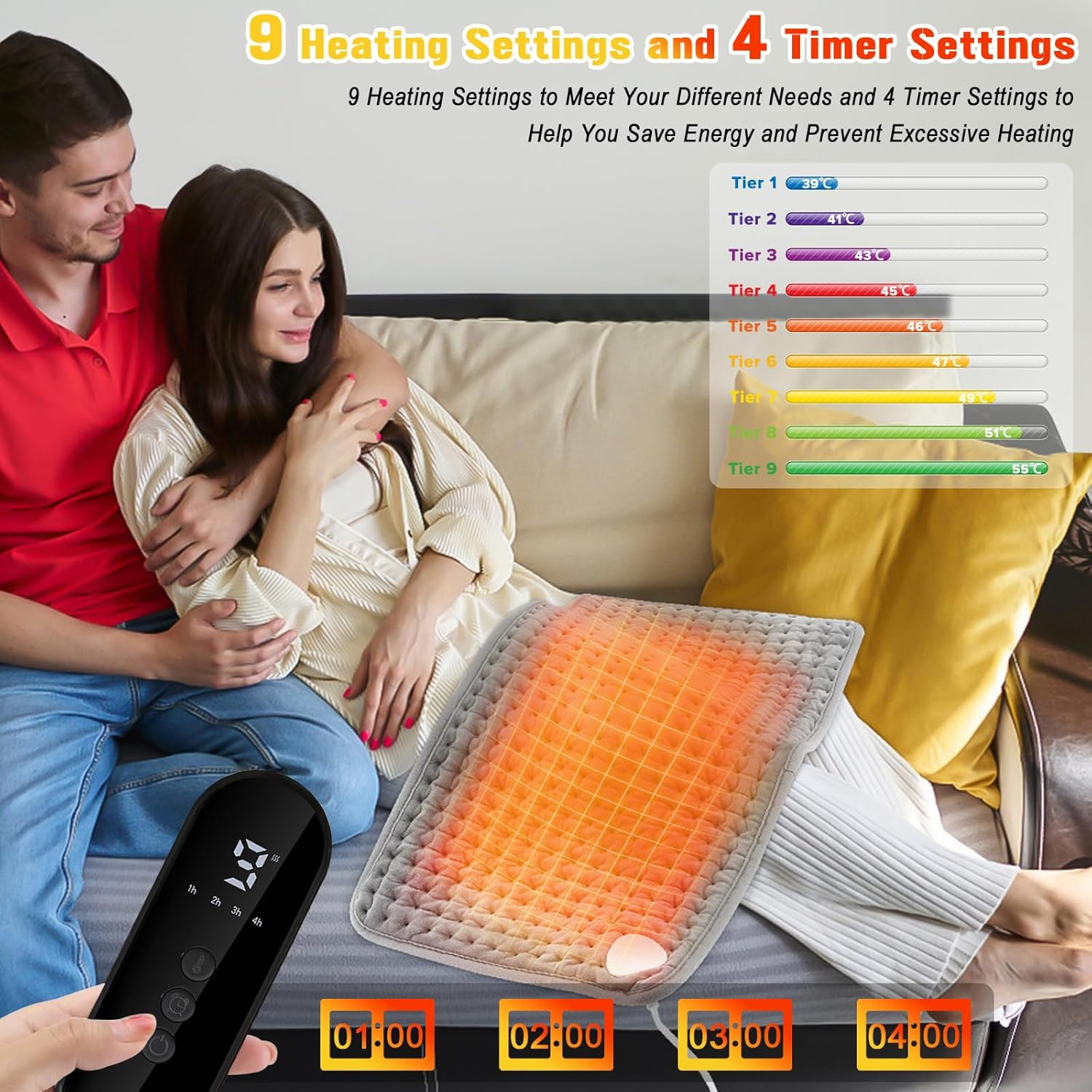 Yakiter Heating Pad for Back Pain, 30X125Cm Heating Pad with 9 Heating Levels and 4 Timer Auto Off, Fast Heating，For Cramps Neck Abdominal Shoulder, Machine Washable image number 3