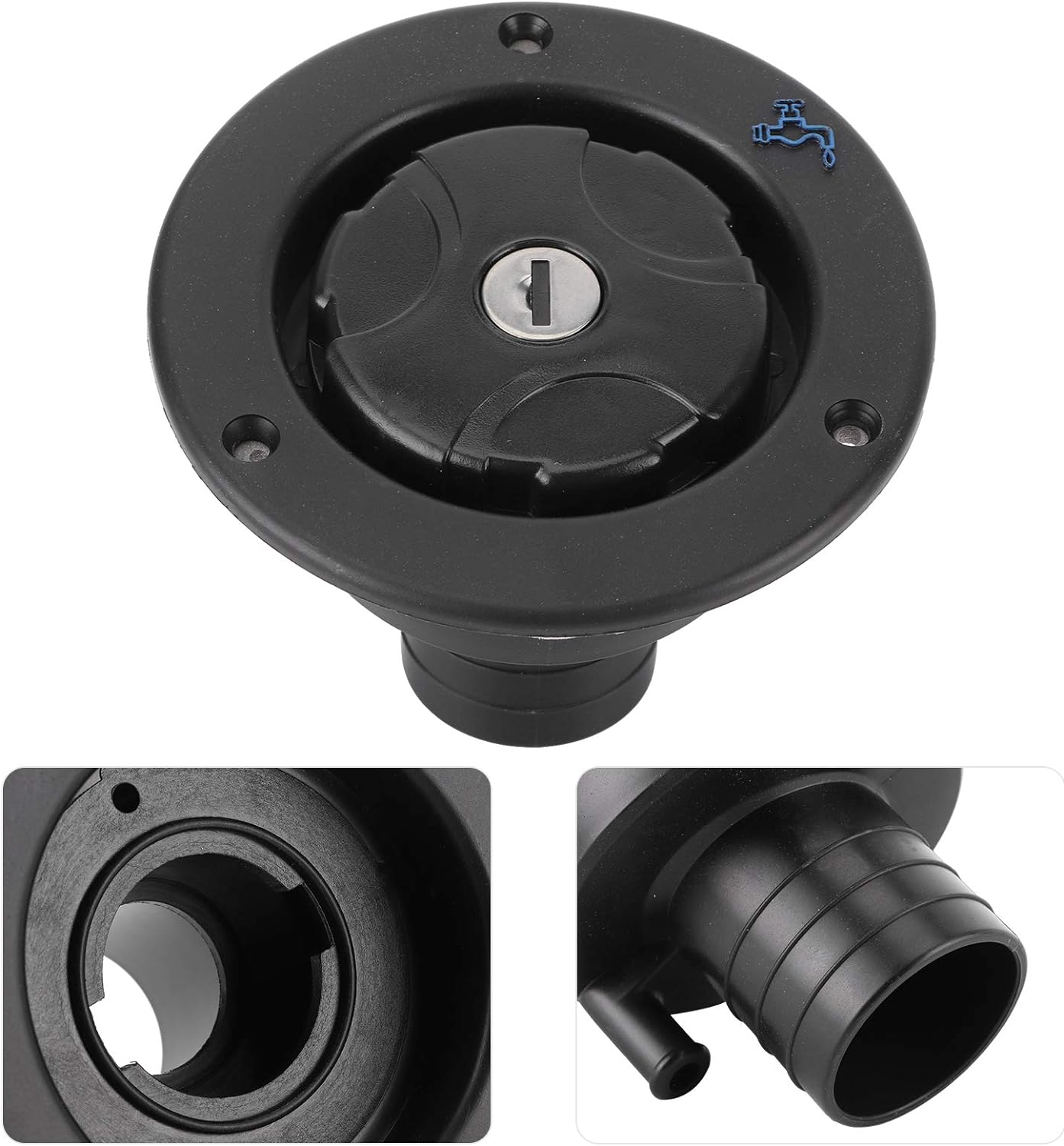 RV Fresh Water Locking Cap, Water Inlet, Gravity Water Inlet Filler Cap with 2 Keys, Plastic Leak Proof Caravan Locking Universal Equipment for RV Caravan Camping Trailer Motorhome image number 2