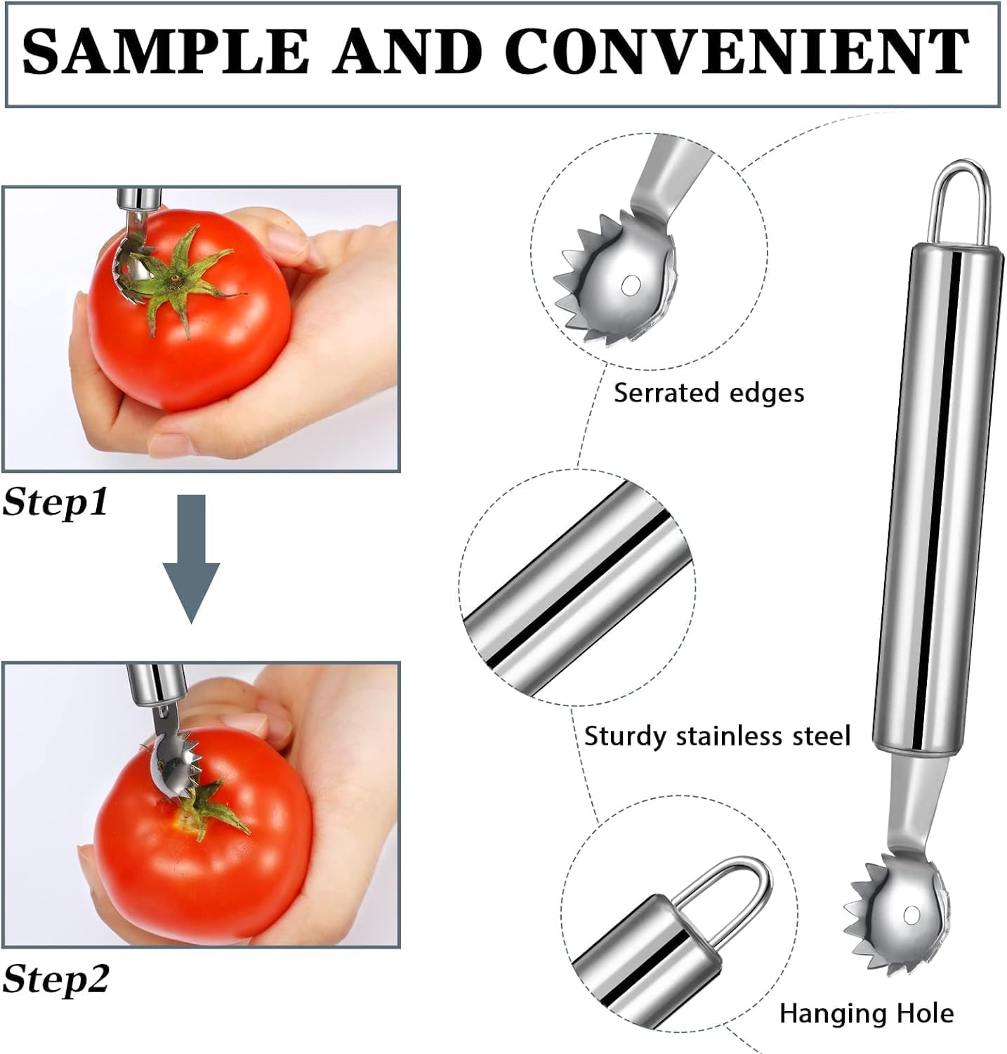 Stainless Steel Strawberry Huller and Tomato Stem Corer Tool， Practical Kitchen Tool for Fruits and Vegetables (1Pcs) image number 4