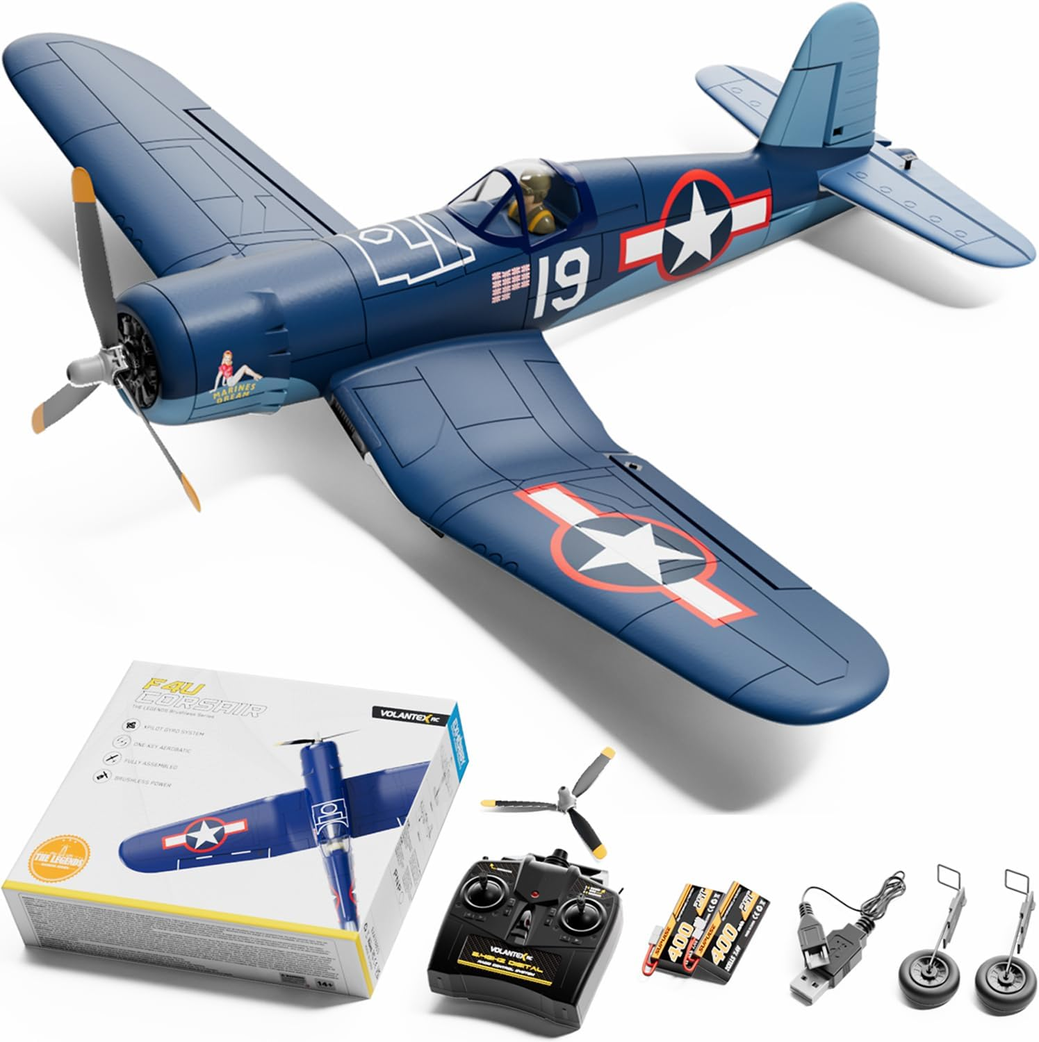 4CH Brushless RC Airplane F4U 500Mm Wingspan Fixed Wing One-Button Aerobatics Equipped with 2 Batteries 20 Minutes Flight Time Suitable for Beginners Outdoor Practice(Rtf) image number 6