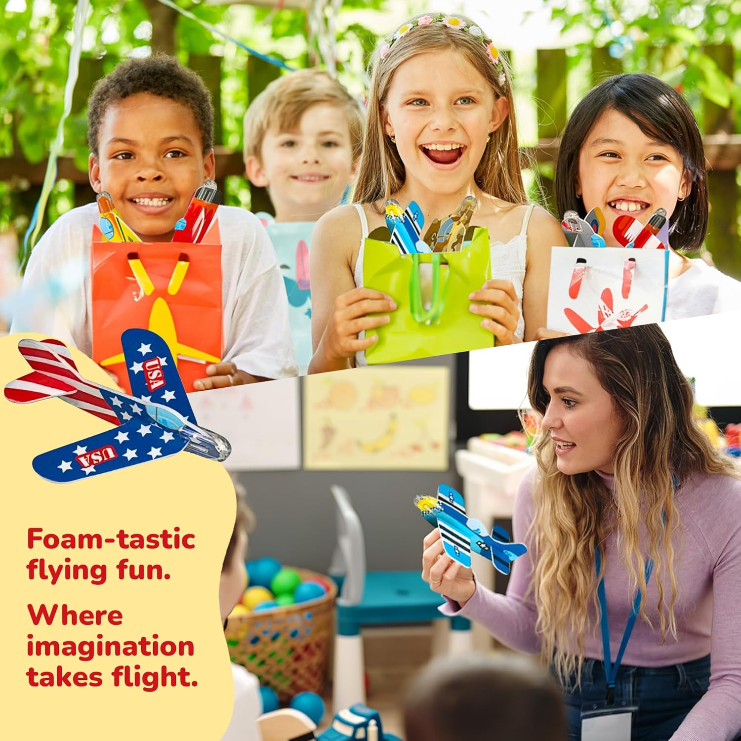 Artcreativity Foam Gliders for Kids - Bulk Set of 72 - Lightweight Planes with Various Designs - Individually Packed Flying Airplanes - Fun Birthday Party Favors, Goodie Bag Fillers for Boys and Girls image number 2