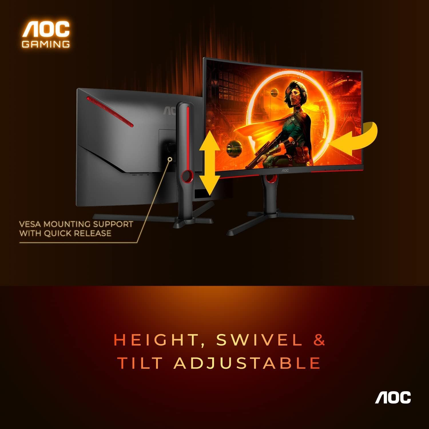 AOC 27 Inch CQ27G3Z QHD Curved Gaming Monitor, Black/Red image number 1