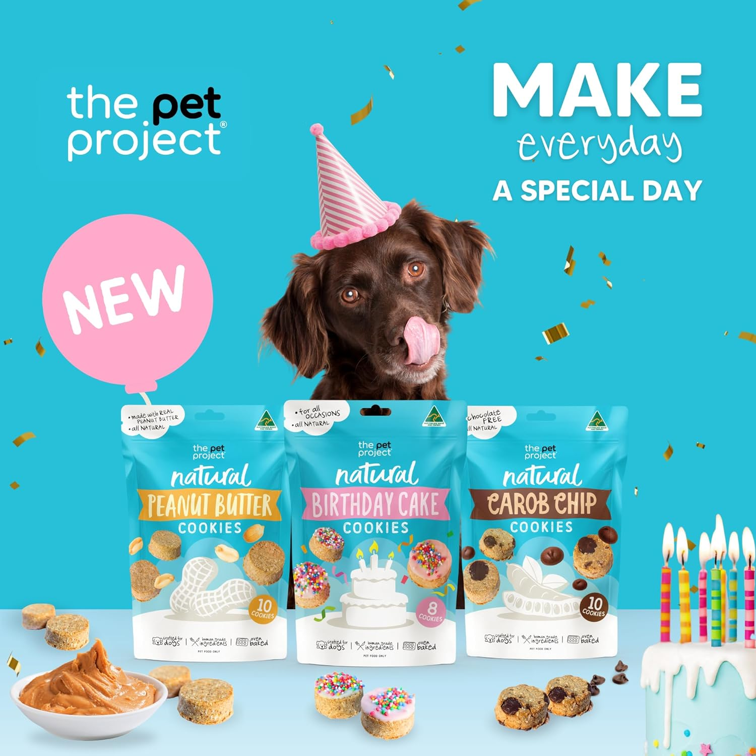 The Pet Project Peanut Butter Cookies Treats for Dogs | Australian Made Human-Grade Natural Treats image number 3