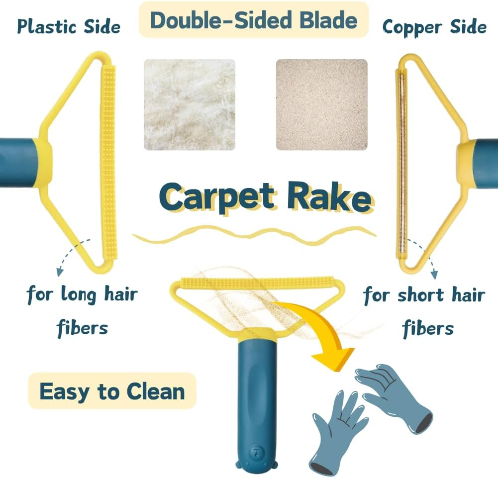 3-Piece Pet Hair Removal Set: Reusable Sticky Gel Lint Roller, Lint Remover Brush, and Double-Sided Carpet Rake Scrapper - for Furniture, Clothes, Carpets - Washable Portable Dog & Cat Fur Cleaner image number 2