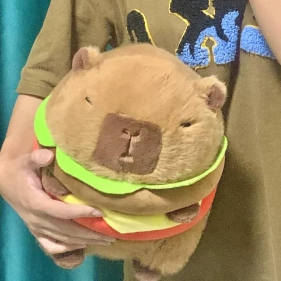 Realistic Capybara Burger Plush, Cute Capybara Stuffed Animal Pillow Plushie Toy, Soft Hamburger Food Stuffed Toys Doll for Birthday Kids Gifts 7.87'' image number 2