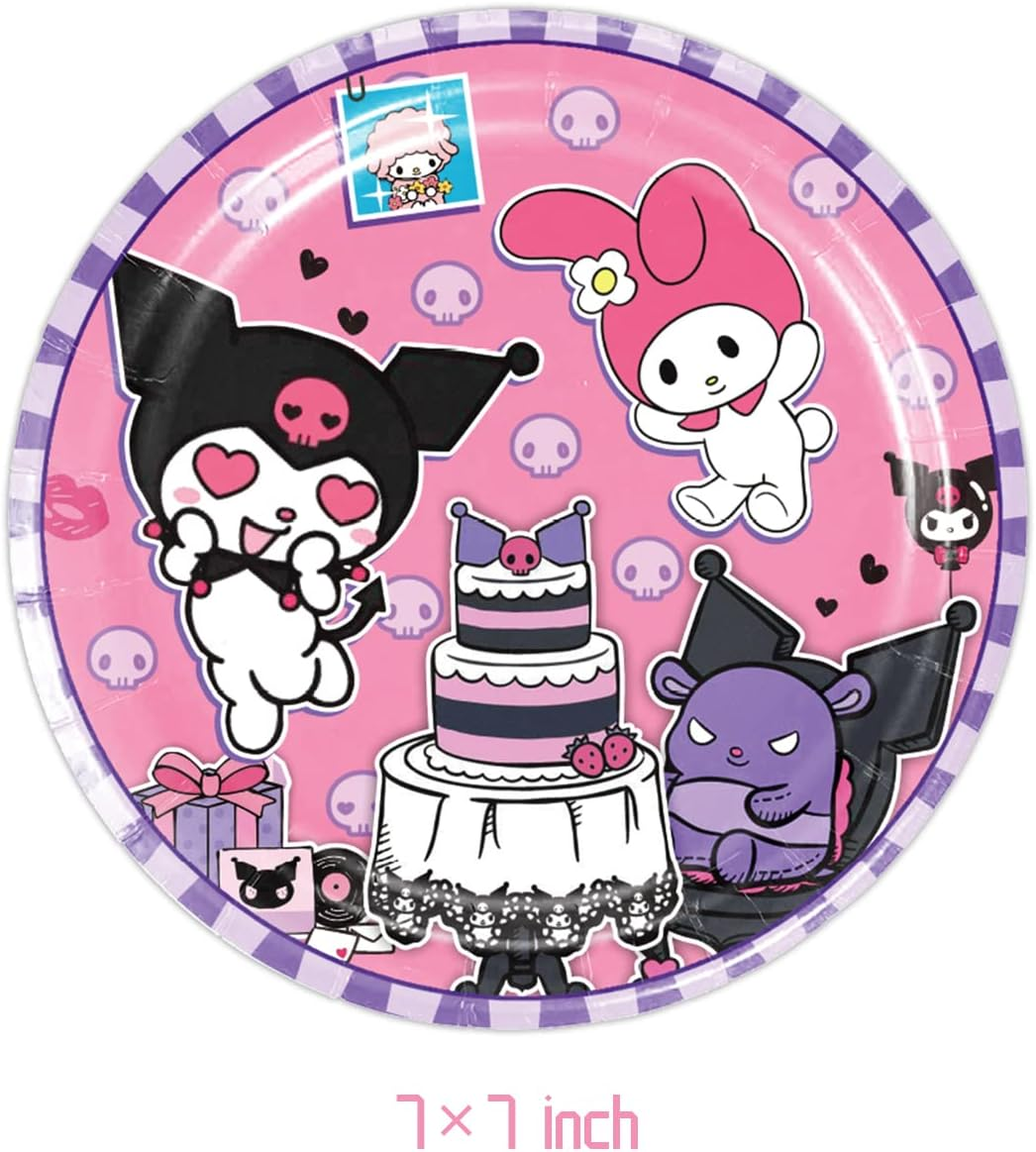 41Pack Kuromis Birthday Party Supplies Include 20 Plates, 20 Napkins 1 Tablecloth for the Kuromis Party Decoration