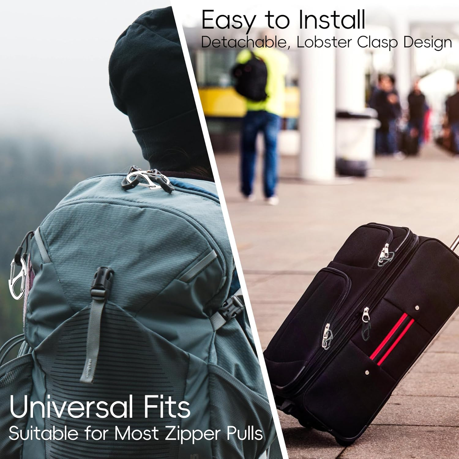 20Pcs Zipper Clips anti Theft, Zipper Pull Replacement for Backpacks, Dual S Shaped Small Carabiner Clip Theft Deterrent for Suitcase, Keep Luggage Closed, Silver and Gunmetal Black image number 1