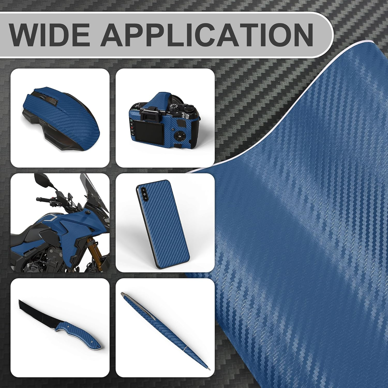 Lypumso 3D Blue Carbon Fiber Vinyl Wrap, Car Wrap Film Roll with Air-Release Technology for DIY Use, Car Auto Decal Exterior and Interior Wrapping Film, Vehicle Self Adhesive Sticker(1Ft X 5FT) image number 4