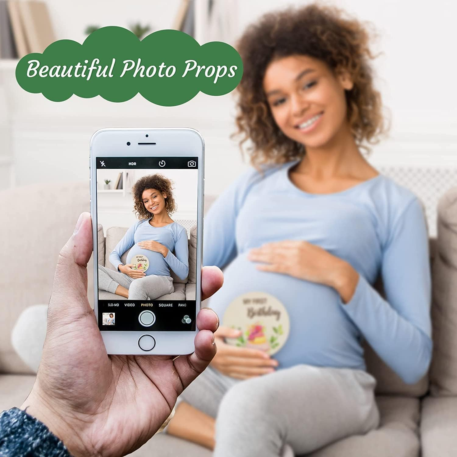 Wooden Baby Monthly Milestone Cards,10Pcs Baby Monthly Milestone Cards,Baby Monthly Milestone Cards Sign,Double Sided Marker Wooden Circles Discs, Baby Announcement Sign for Photo Prop Baby Shower image number 5