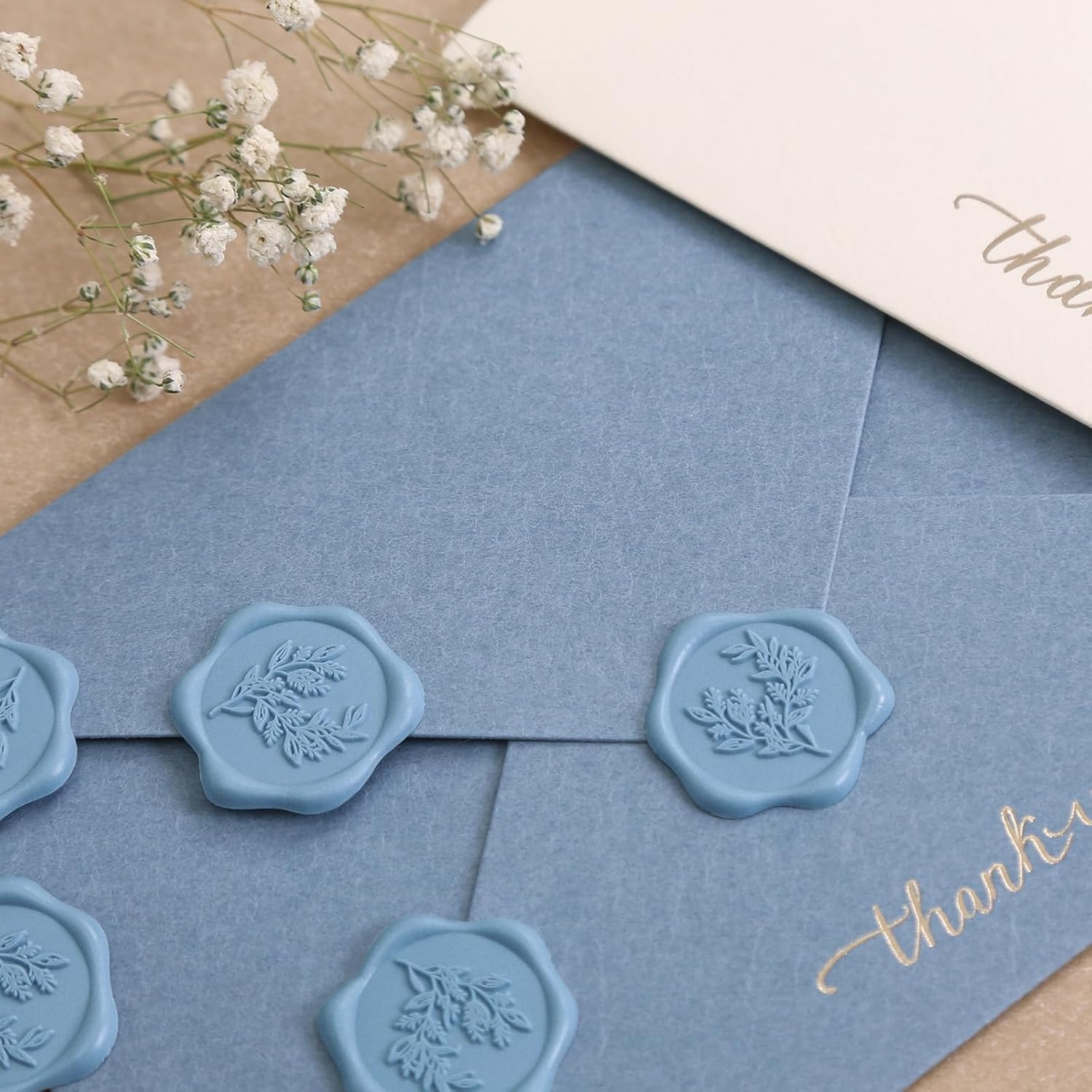 50Pcs Wax Seal Stickers, Blue Eucalyptus Envelope Seal Stickers, Self-Adhesive Light Stickers, Perfect for Wedding Party Birthday Invitation Christmas Wrapping Greeting Cards (Blue) image number 3