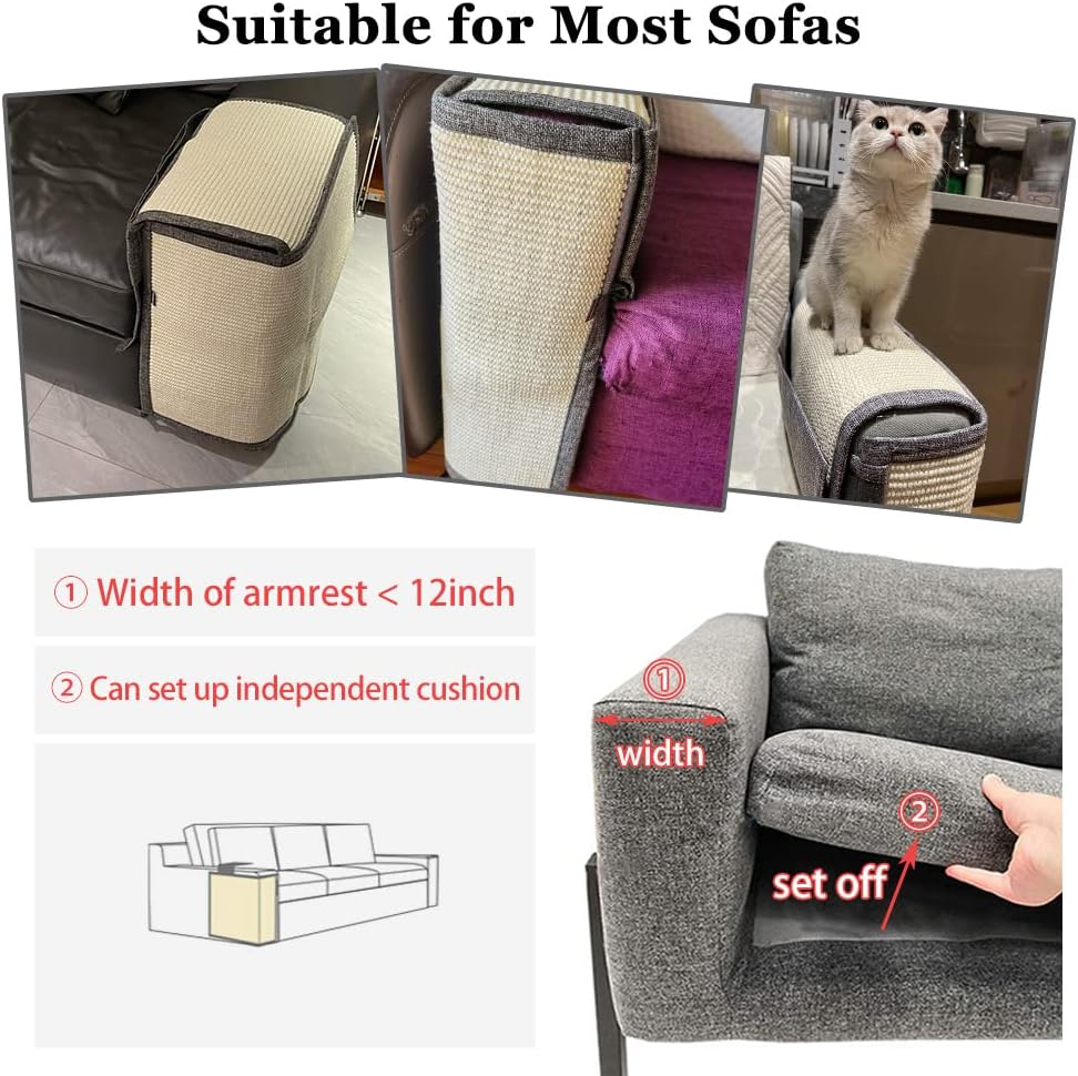 NATUYA Furniture Protectors from Cats-Cat Couch Protector Large Sisal Cat Scratching Mat-Protect Sofa Corner Cushion Chair (Sisal Armrest - Left) image number 4