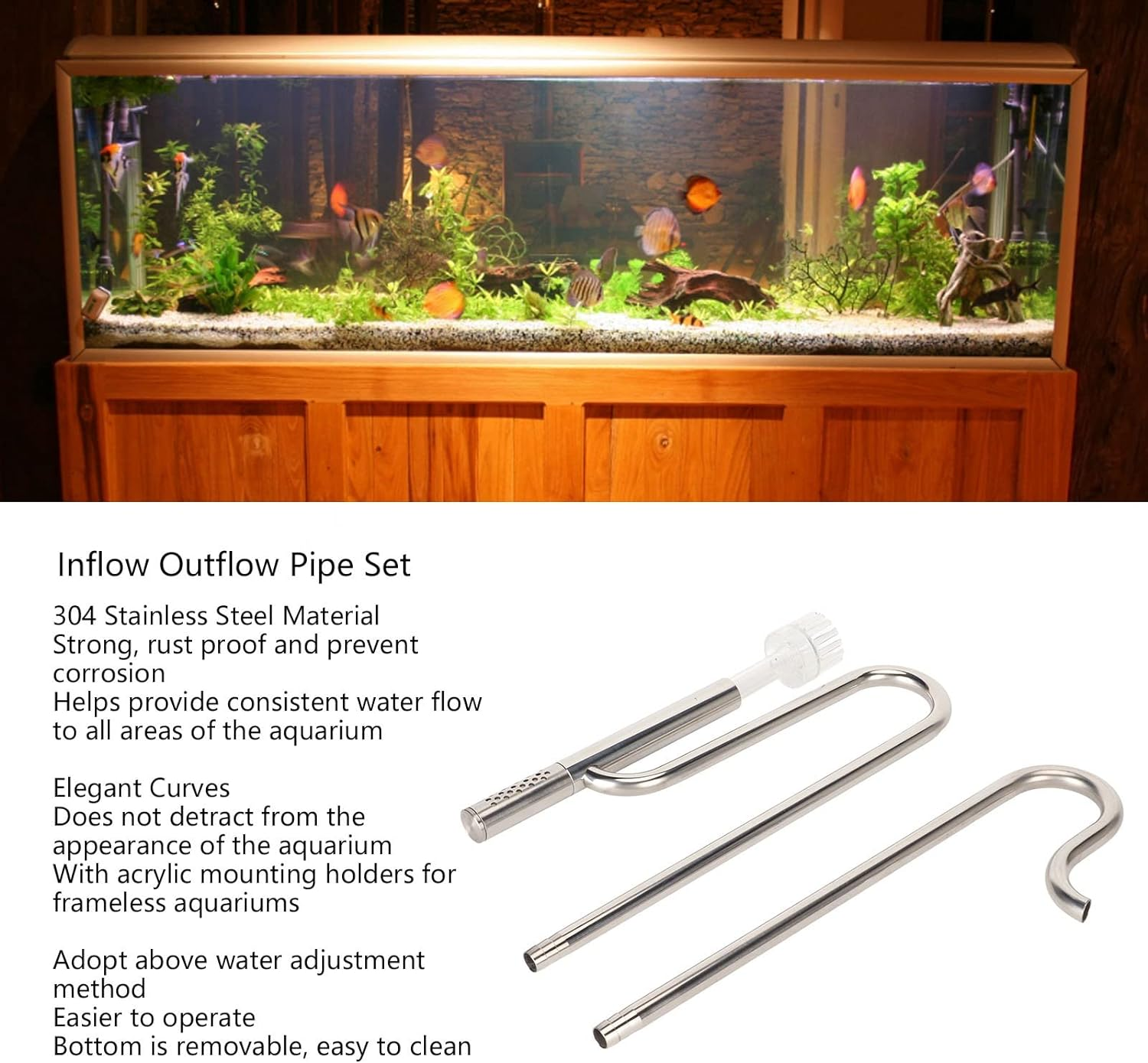 Aquatic Lily Pipe Set, Adjustable Inflow Outflow Lily Pipe with Surface Skimmer, 304 Stainless Steel Fish Tank Lily Pipe with Removable Bottom, Rust Proof, Prevent Corrosion, (12Mm Outlet with 12Mm Deoiling Film Inlet)