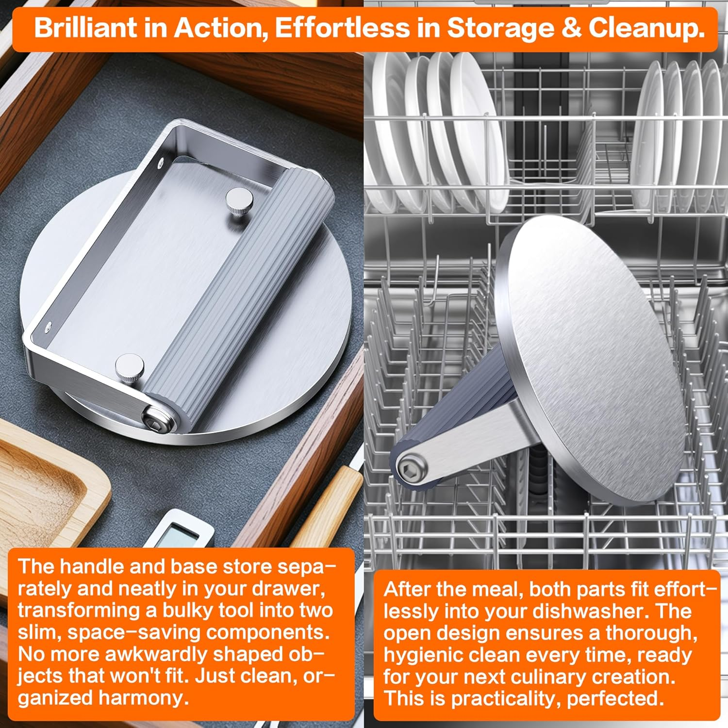 The Artisan Sear Press by QAP | Heavy Duty 1.95Kg Stainless Steel Grill Press for Smashed Burgers, Steak & Bacon | with Forge-Proof Flame-Retardant Handle | 163Mm round BBQ Hot Plate Accessory/Bp1-01 image number 1