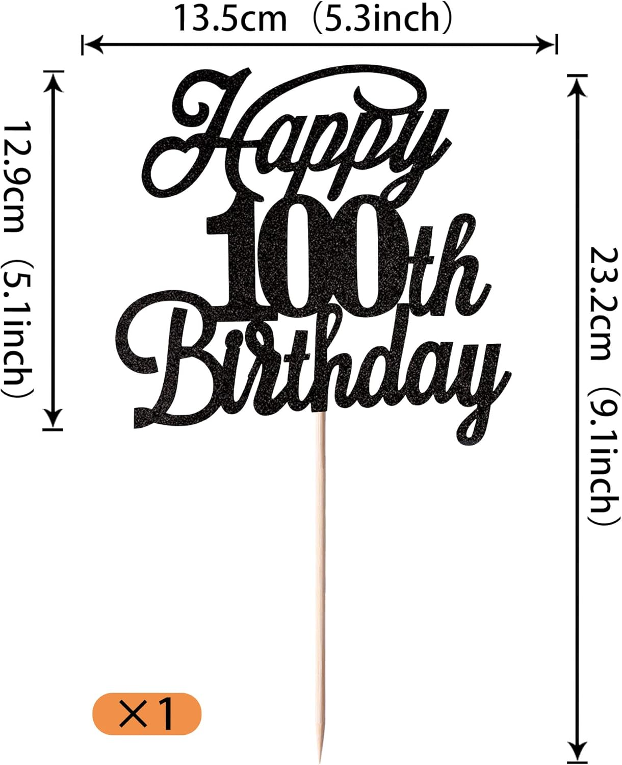 Rsstarxi 1 Pack Happy 100Th Birthday Cake Topper Black Glitter 100 & Fabulous Cheers to Years Old Pick for Celebrating 100Th Anniversary Party Decorations Supplies, Black 100Th (Xm063-Black 100Th) - Black 100Th image number 3