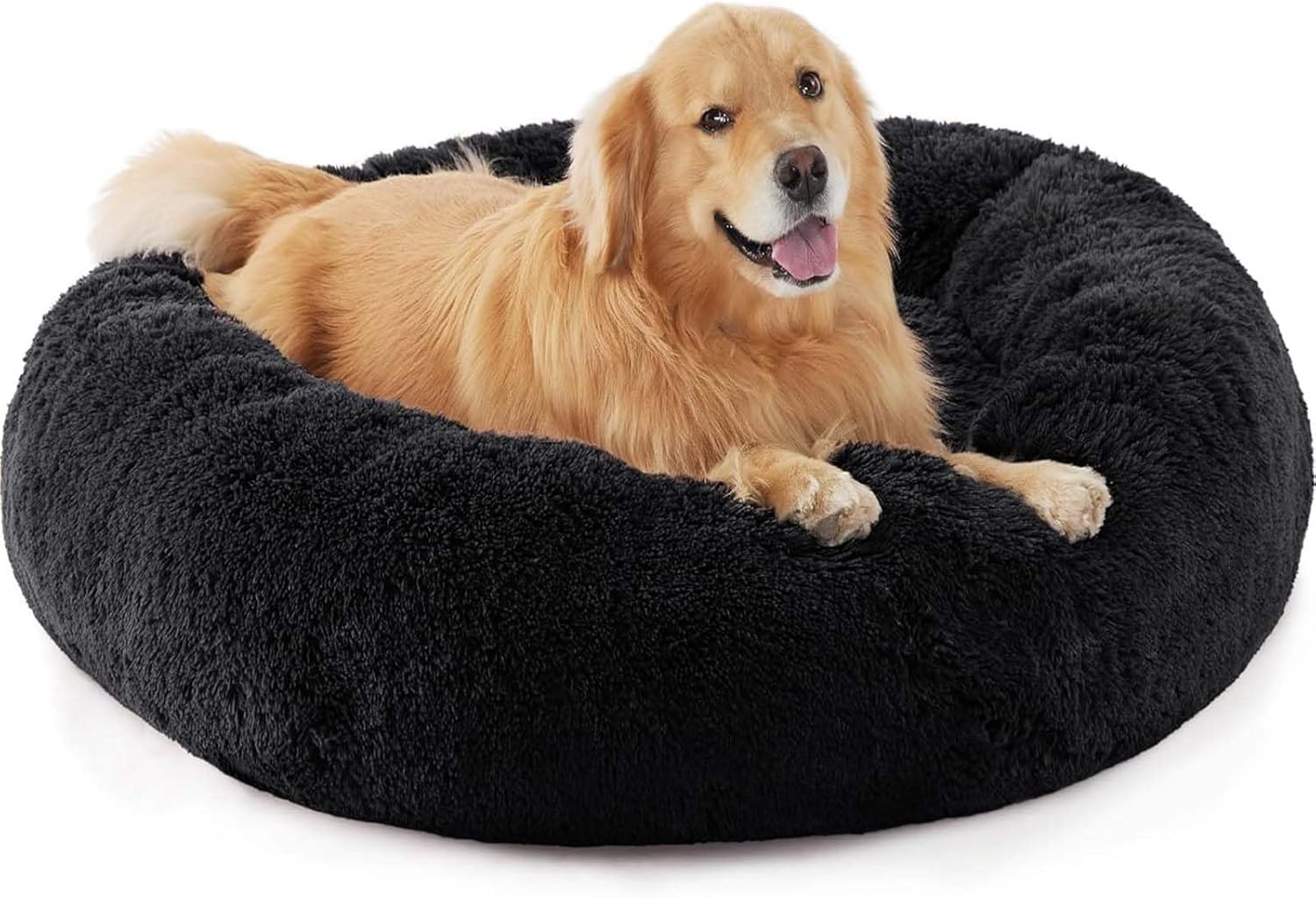 Calming Dog Bed for Small Medium Dogs,80Cm Anti-Anxiety Donut Dog Cat Cuddler Bed Machine Washable Fluffy Luxury Anti-Slip Waterproof Mute Base Warming Cozy Soft Pet round Bed-Black