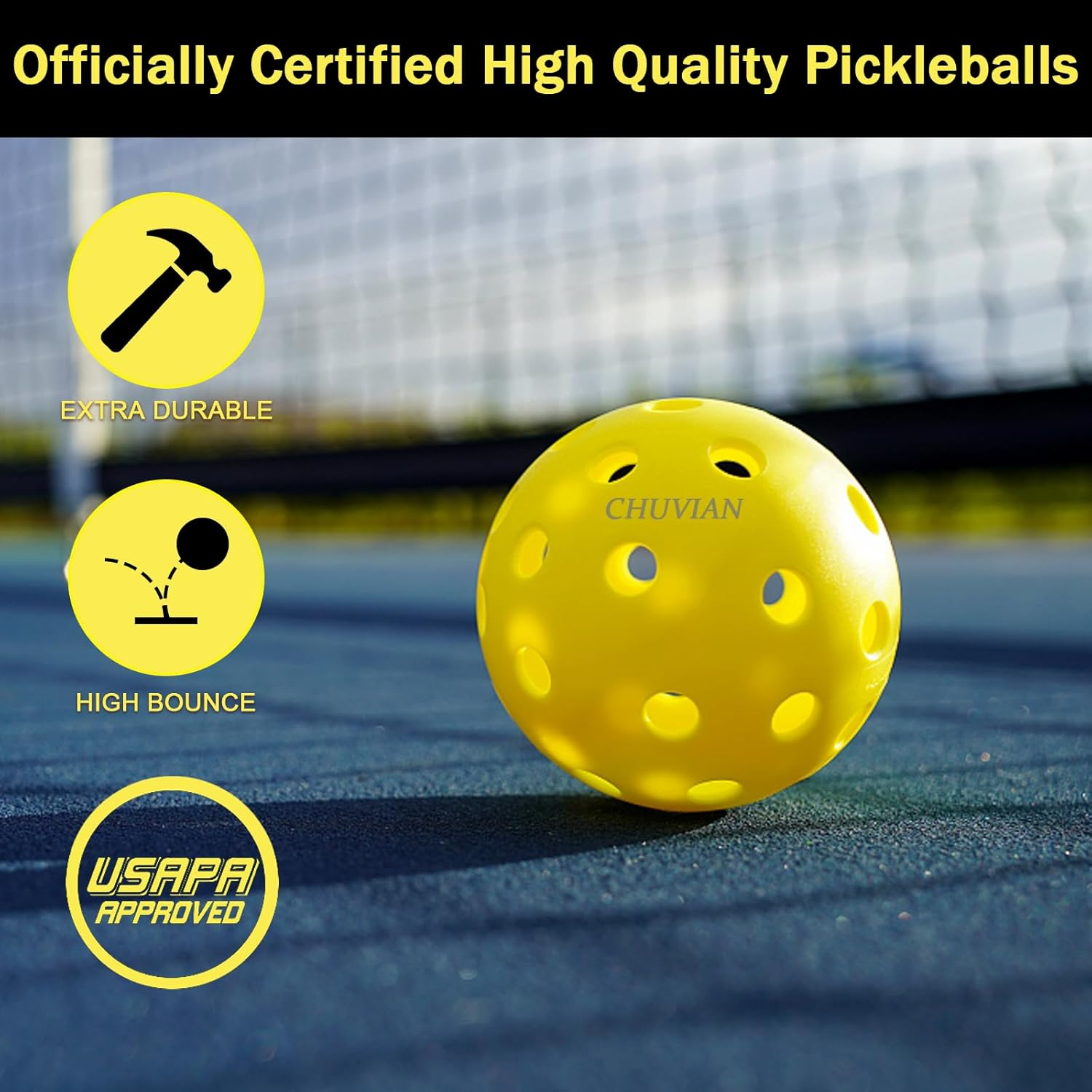 6-Pack Outdoor Pickleball Balls, Premium Pickleballs USAPA Approved for the Tournament and Sanctioned Play, Extra Durable & Bounce, 40 Hole Pickle Balls, C40 Yellow image number 6