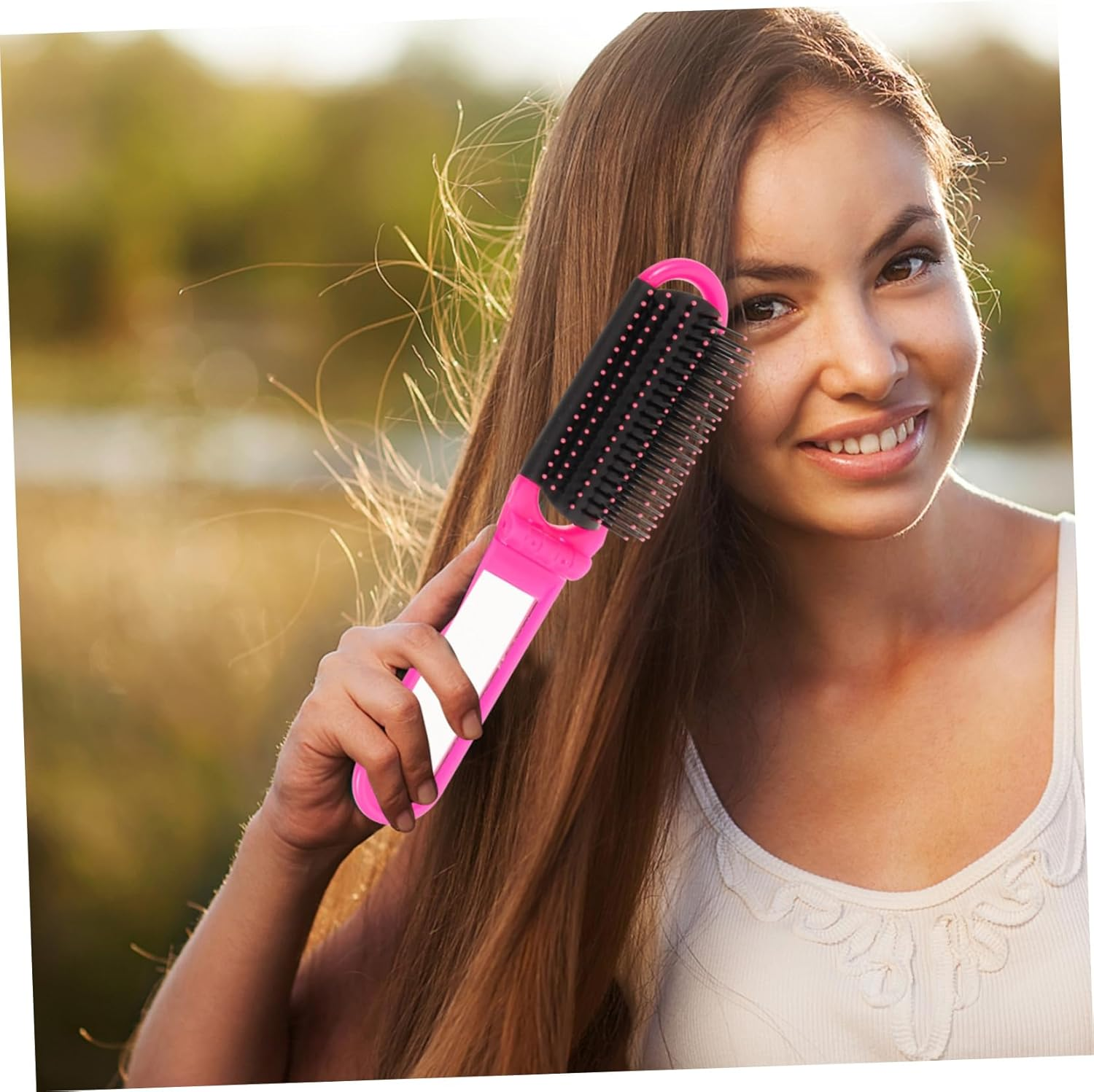 Healeved Portable Folding Comb Hair Brush Mirror for Women Teen Girls Detangling Brush for Hair Styling image number 4