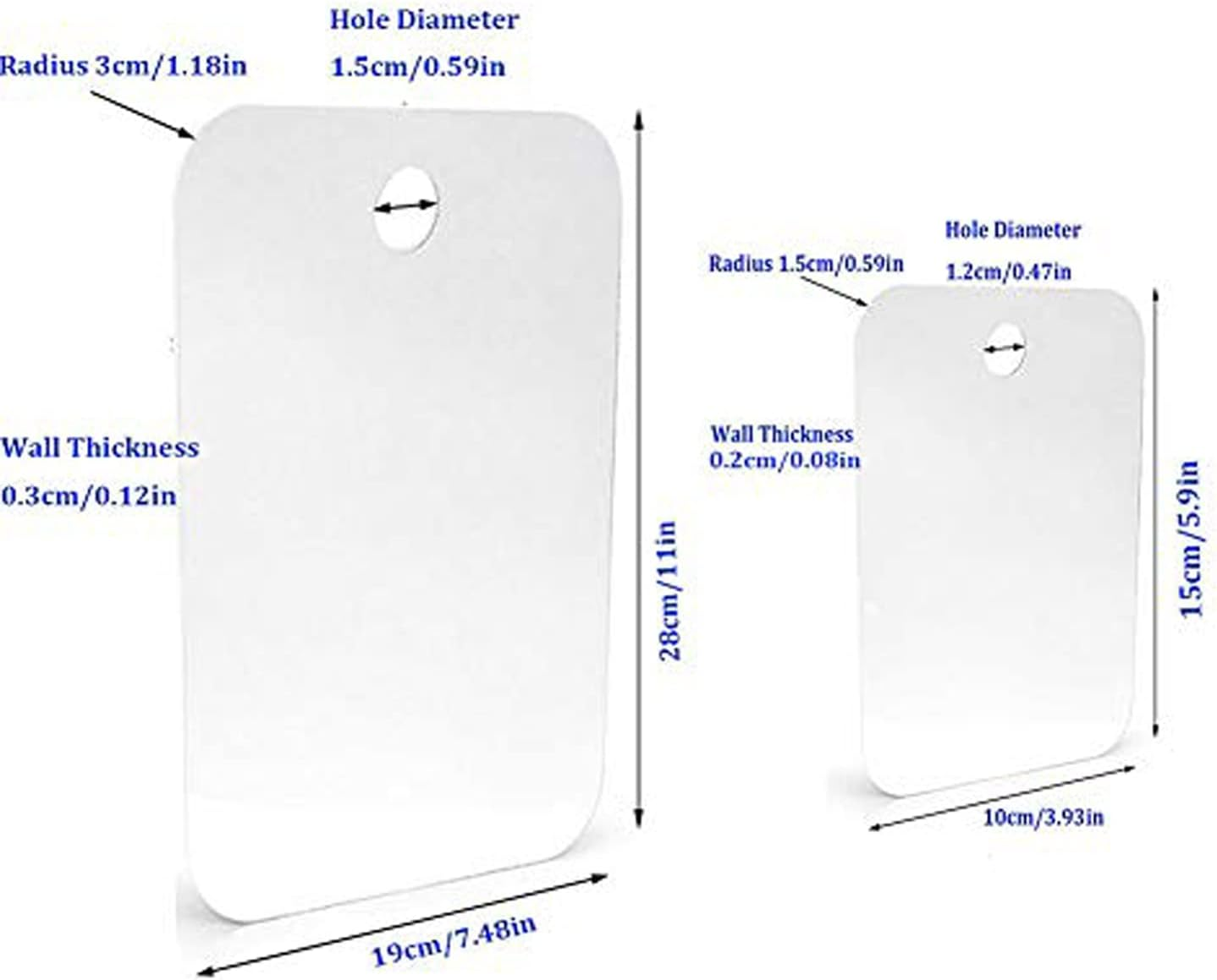Xoyo 2-Pack Fogless Shower Mirror, Frameless, Rectangular, Stainless Steel, Adhesive Mount, 11" X 7.48" (Large), 6" X 4" (Small), 2.7 Oz, 2 Pack image number 4