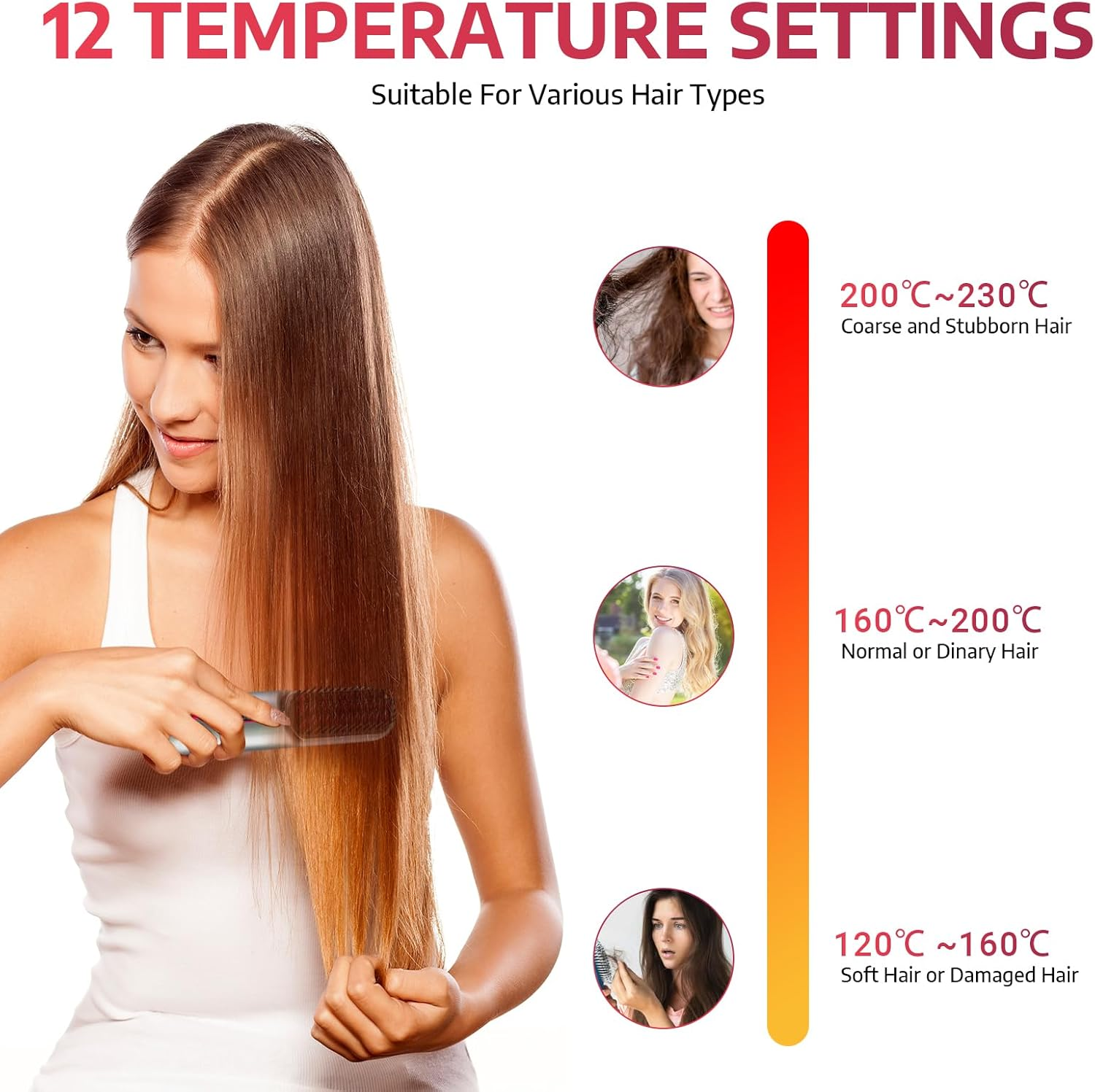 Top G Hair Straightener Brush Cordless Negative Ion Hot Comb Hair Straightener for Travel Upgraded 9600MAH USB Rechargeable Portable Mini Straightening Brush for Women(Grey) image number 6