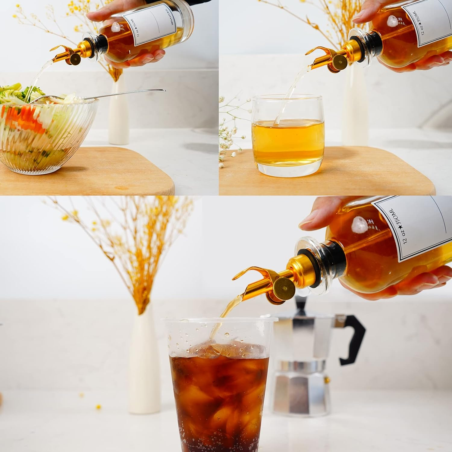 2 Pcs Olive Oil Dispenser Bottle Spout, Speed Liquor Pour Spout with Flip Top, Stainless Steel Auto Pour Spouts for Liquor Bottles, Oil Bottles, Vinegar, Syrup and Other Liquid Bottles Gold - Silvers image number 4