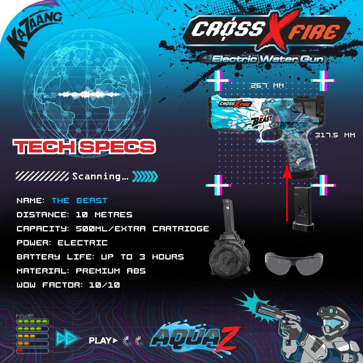 Kazaang Cross Fire Aquaz Watergun - the Beast - Powerful Electric Water Gun Pistol with Built-In Motor and 10M Range - Battery Operated Water Gun Toy with 1200Mah Capacity Battery - Age 8+ image number 3