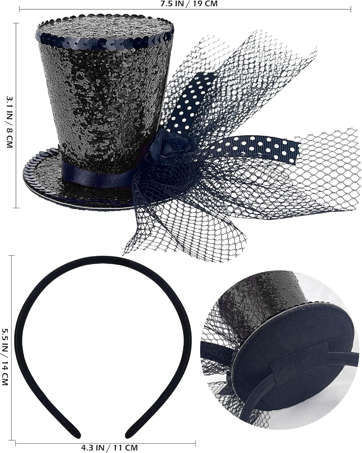 Mini Top Hat Headband Fascinator Tea Party Headpiece for Women Lady Gril 1920S Gatsby Party Costume Accessory