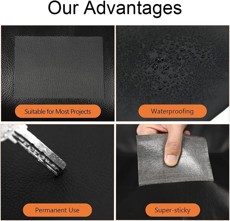 5Pcs 20X10Cm Black Leather Repair Patch, Self-Adhesive PU Leather Repair Patch Leather Repair Kit Waterproof Stain-Proof, Easy to Cleanfor for Sofa Chair Furniture, Car Seat, Jackets, Handbags (Black) image number 5