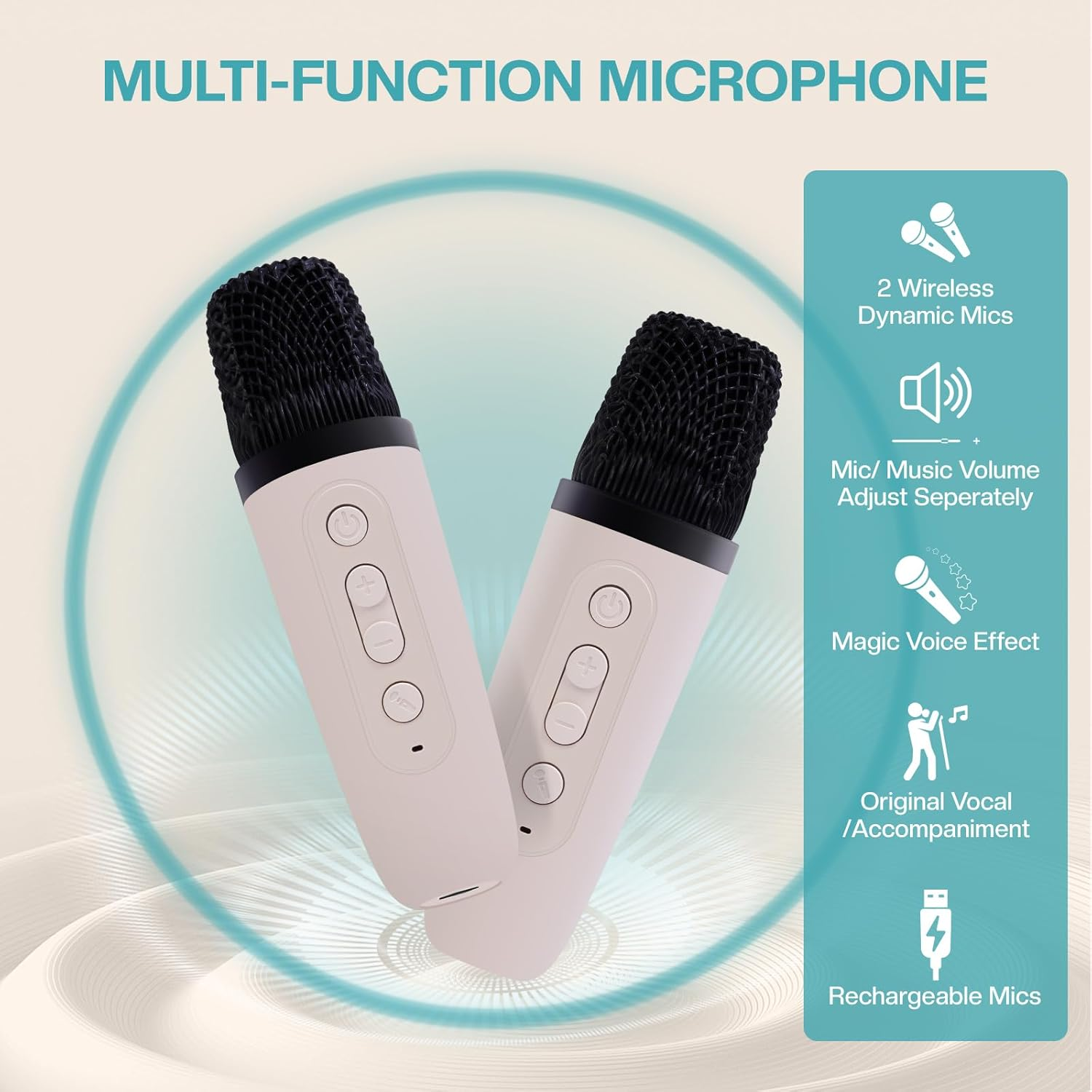 Airelax Mini Karaoke Machine with 2 Wireless Microphones for Kids & Adults, Portable Bluetooth Singing Speaker with Karaoke Microphone & Light, Perfect Toys for 3-12 Year Old, Home Party Present image number 4