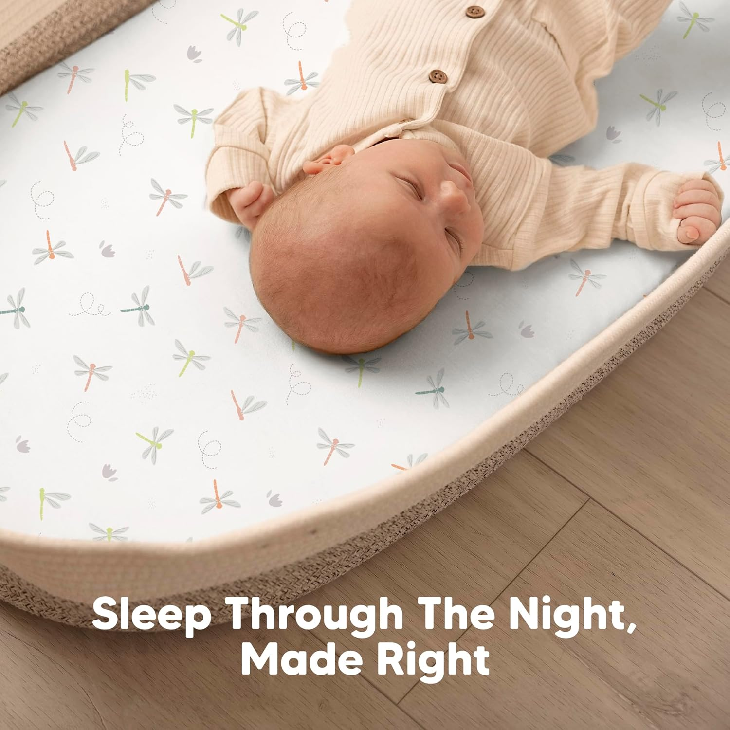 2-Pack Baby Bassinet Sheets Girl, Boy - Soft Bamboo Fitted Cot Sheets Compatible with Halo Bassinest Swivel Sleeper, Baby Delight Bedside Cot Mattress Sheet, Bassinet Fitted Sheets (Meadow) image number 4