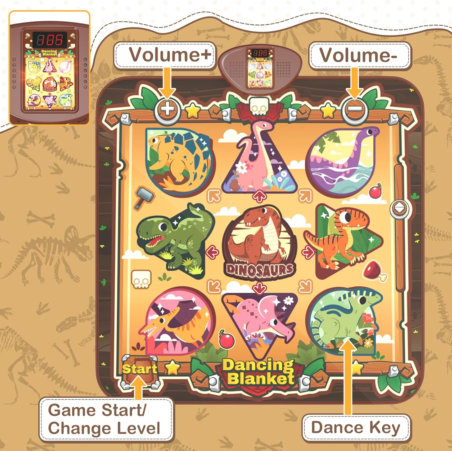 Skirfy Dinosaur Toys, Dance Mat Boys Toys for Kids 3-8, Electronic LED Dance Pad with 7 Games Mode, 5 Challenge Levels, Birthday Girl 3-10 Years Old image number 4