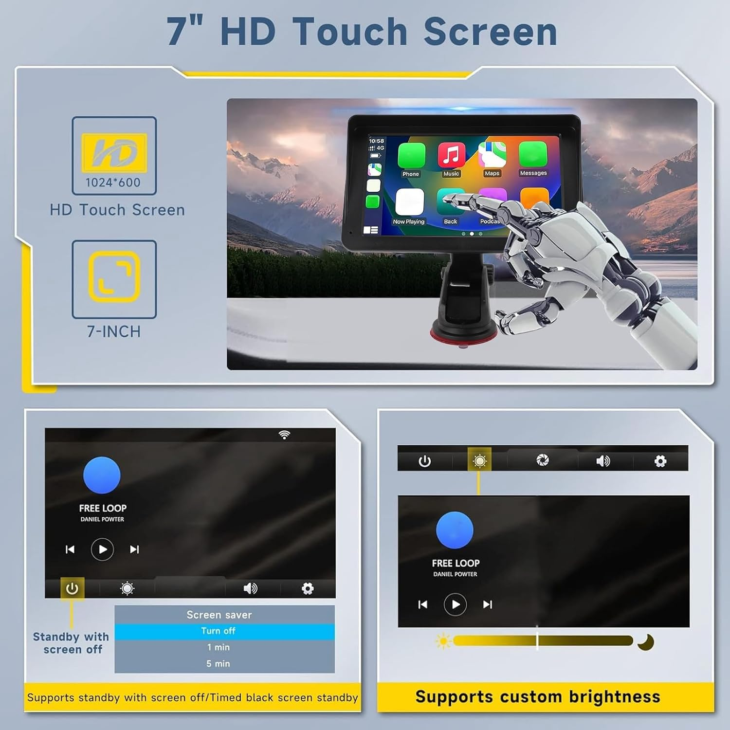 Jectse 7 Inch HD Double Din Car Stereo, 2.4Ghz Wifi Touchscreen Multimedia Player, Voice Control, Bluetooth Calling, Navigation, for 7-32V Vehicles image number 1