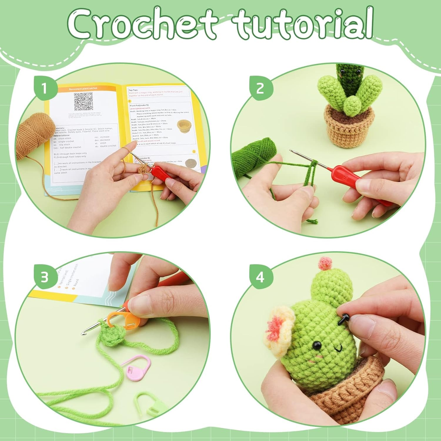 6 Pcs Crochet Kit for Beginners, Crochet Starter Kit, Beginner Crochet Kit for Adults, with Crochet Hooks, Crochet Supplies, Plastic Eyes and Instructions image number 2