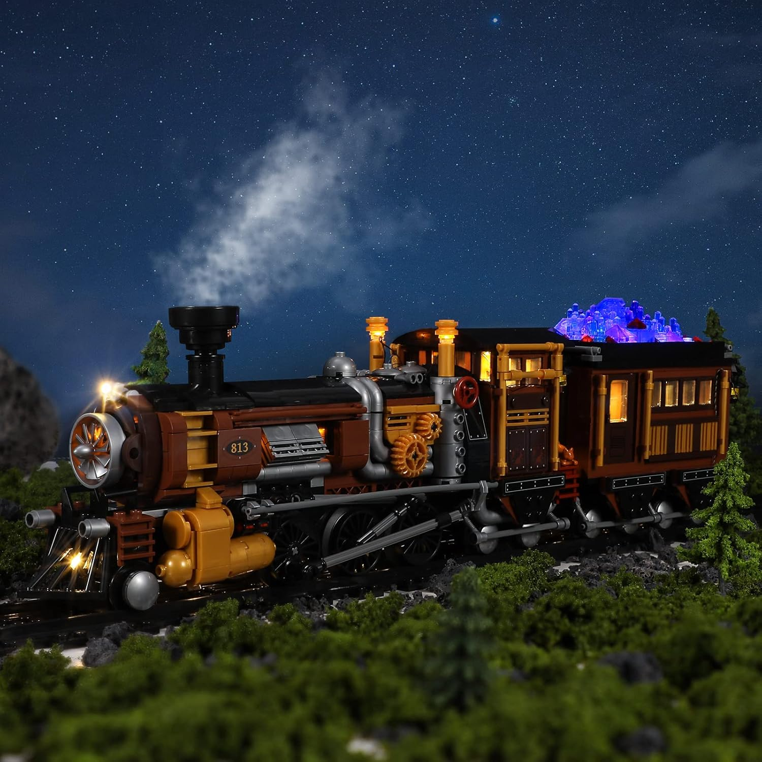 Funwhole Train Lighting Building Bricks Set - Steampunk Ore Train LED Light Building Set 1056 Pieces for Adults and Teens image number 4