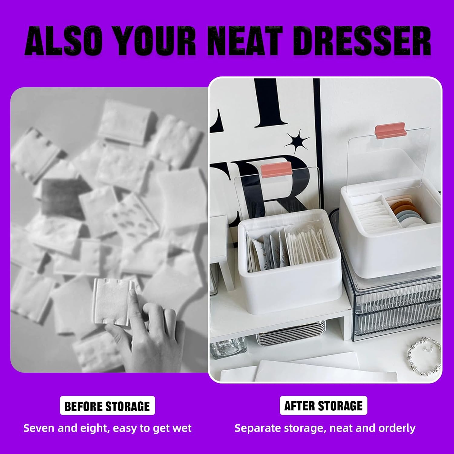 Swpeet 1 Pack White 2 Slot Plastic Cotton Swab Ball Holder, Cotton Pads Storage Canisters, Jar Plastic Container, Storage Container, Dispenser Box with Hinged Lid for Bathroom Home Storage Organizer image number 5