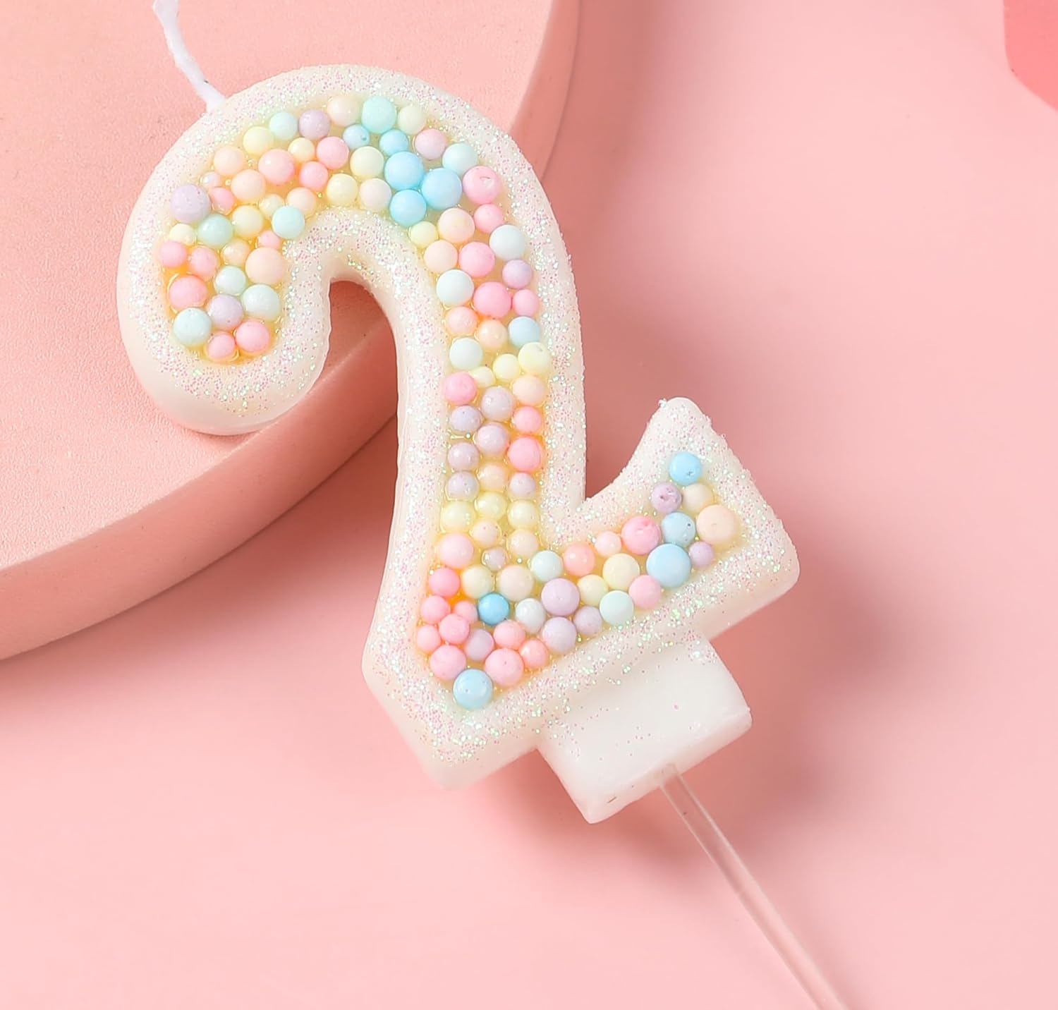 Number 2 Birthday Candle 3D Macaron Glitter 2 Candle Birthday Girl Women Sweet Theme 2Nd Birthday Wedding Anniversary Party Cake Decoration image number 1