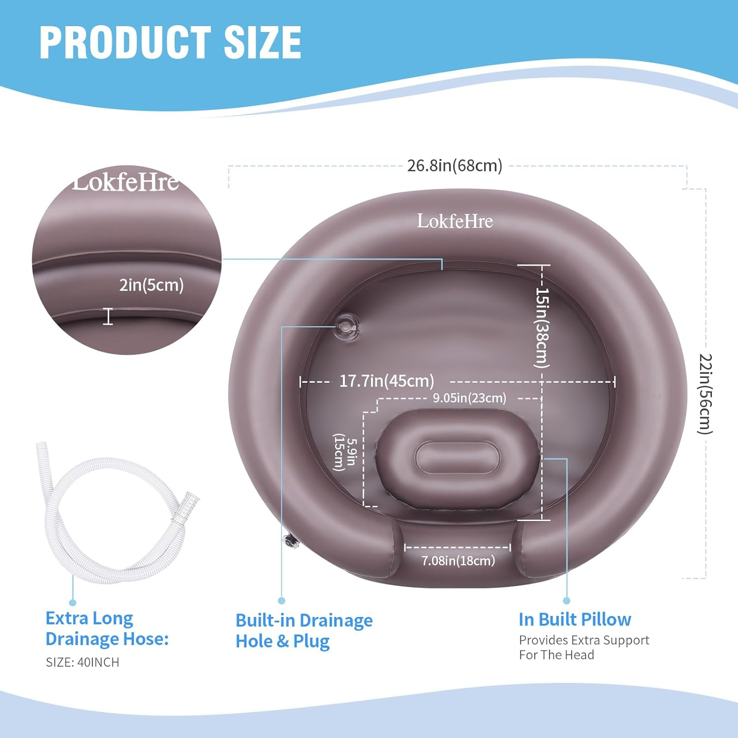 Large Portable Inflatable Hair Washing Basin for Bedridden - Wash Hair in Bed with Inflatable Shampoo Bowl.Hair Washing Basin for Elderly,Disabled,Injured,Ideal Inflatable Sink for Locs Detox image number 4