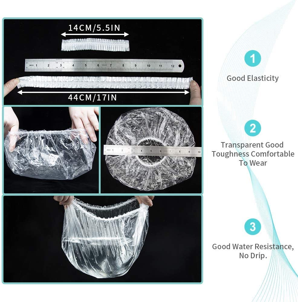 Disposable Shower Caps 100 Pieces , Clear Plastic Shower Cap, Shower Caps for Women Hair Cover Cap Waterproof Bath Caps for Hair Treatment, Spa, Hotel and Hair Solon, Home Use,Portable Travel Hair Shower Cap image number 3