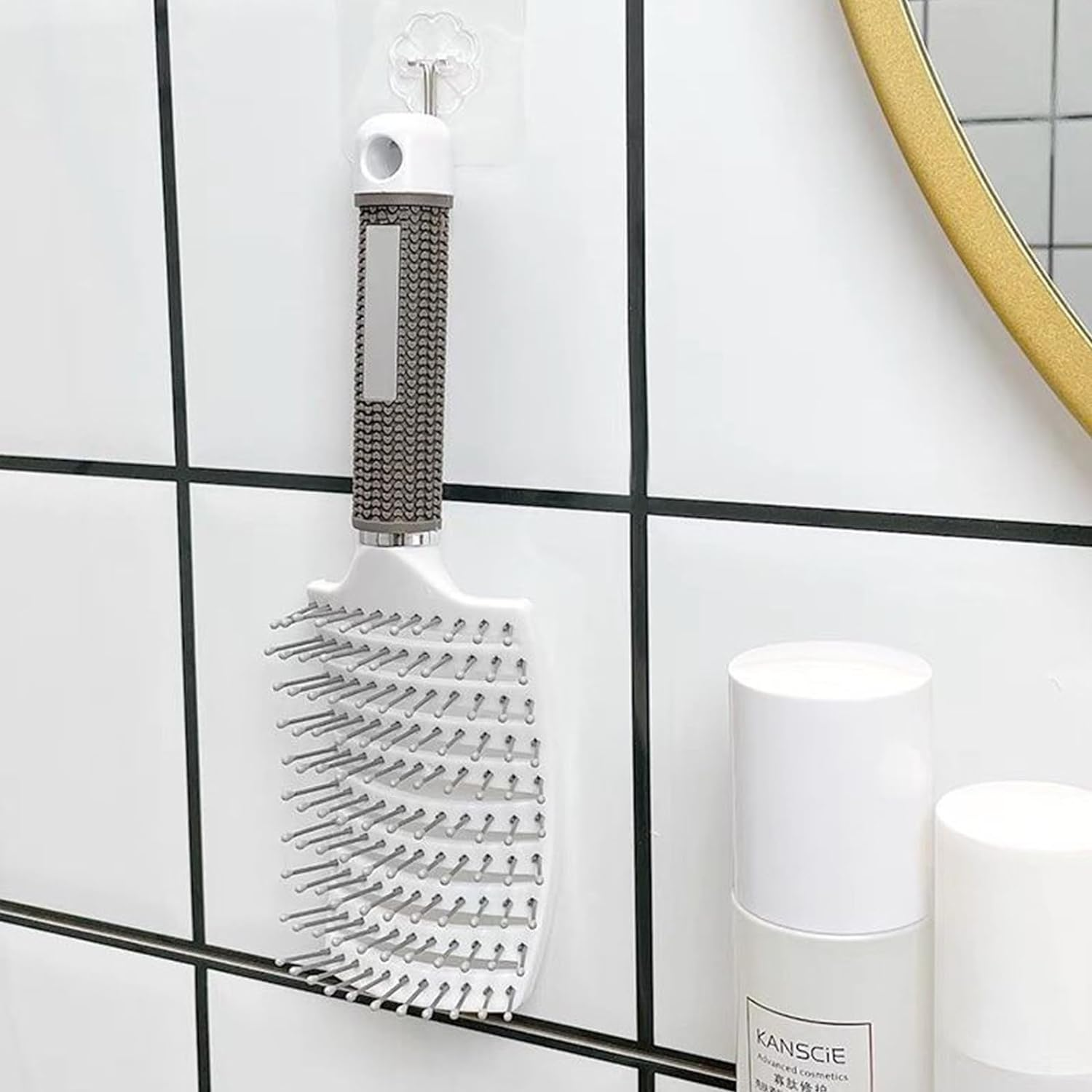 2 Pcs Hairbrush, Magical Brush Curved and Vented Bristle Nylon Hairbrush (Black White) image number 4