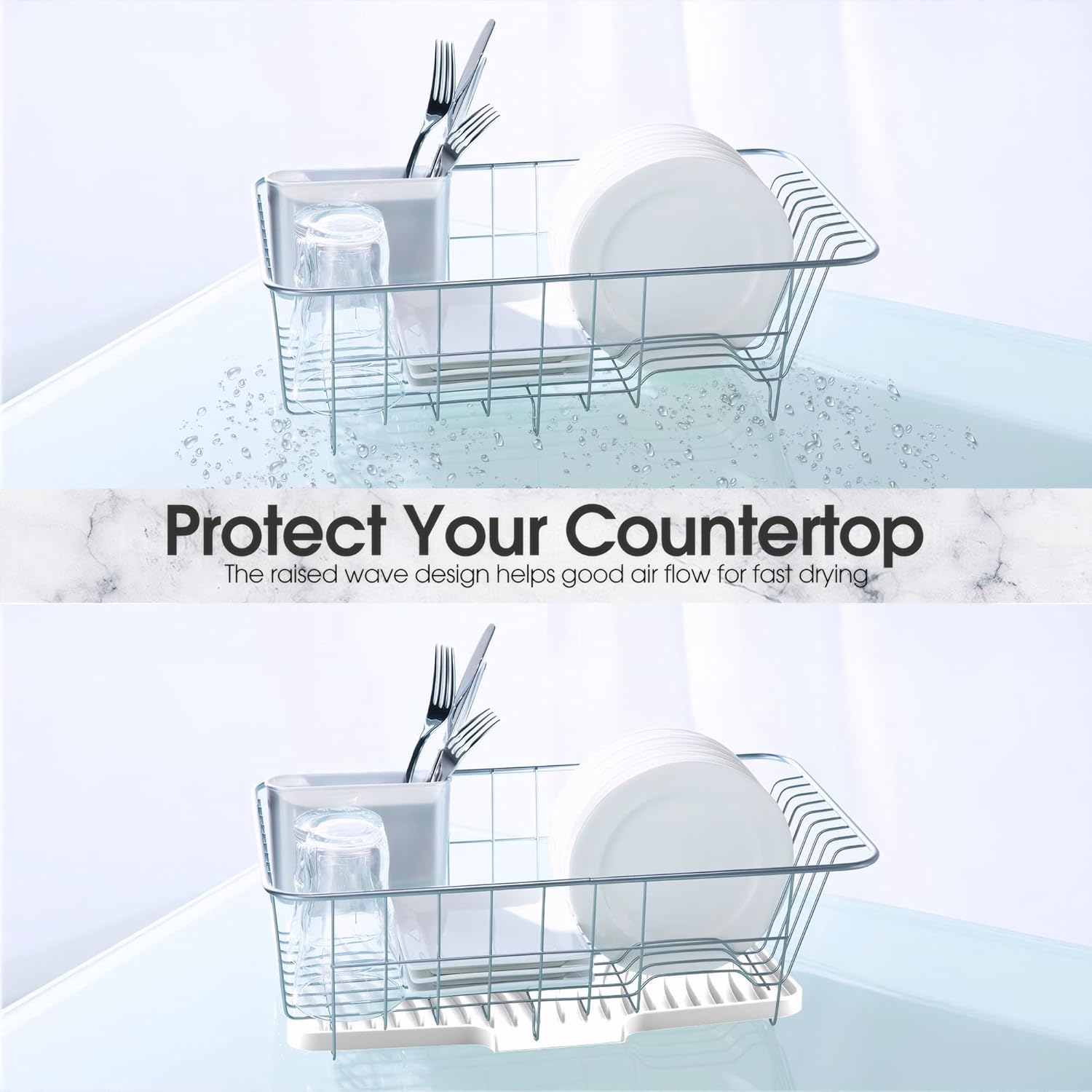 Silicone Dish Drying Mat for Kitchen Counter Non-Slip Pad with Built-In Drain Sink (Black) - Black image number 5